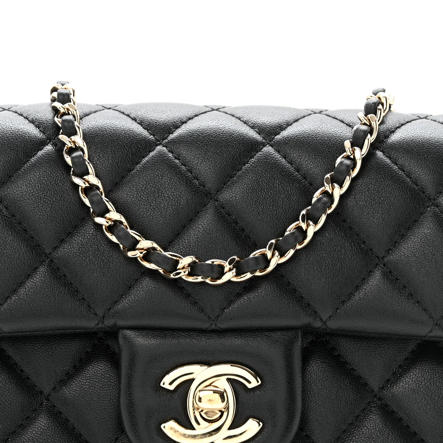 Lambskin Quilted Mini Rectangular Pearl Crush Flap Black - Image 8