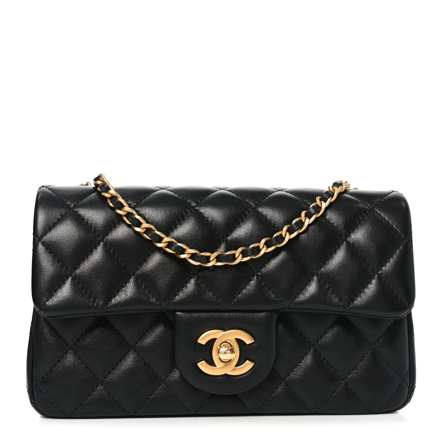 Lambskin Quilted Mini Rectangular Pearl Crush Flap Black