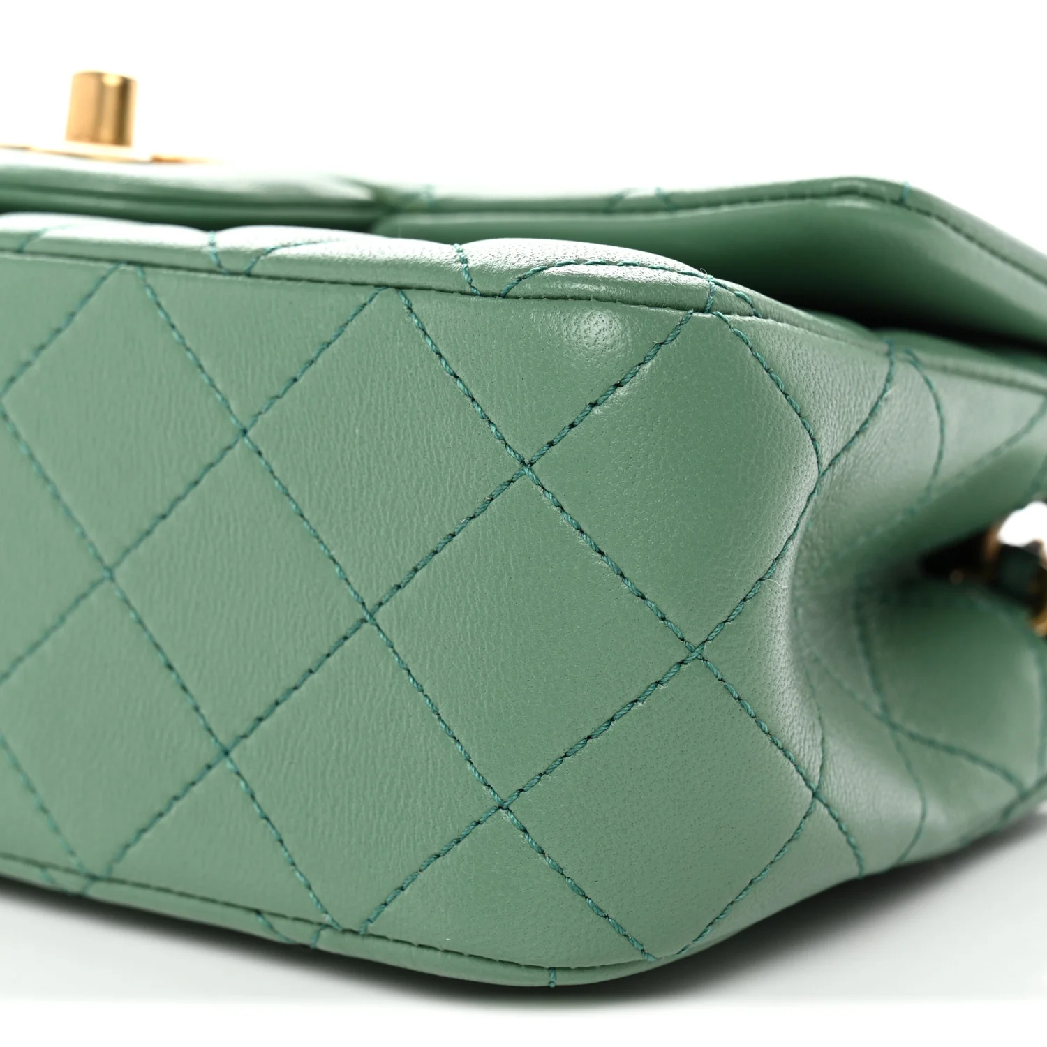 Lambskin Quilted Mini Rectangular Pearl Crush Flap Dark Green - Image 10