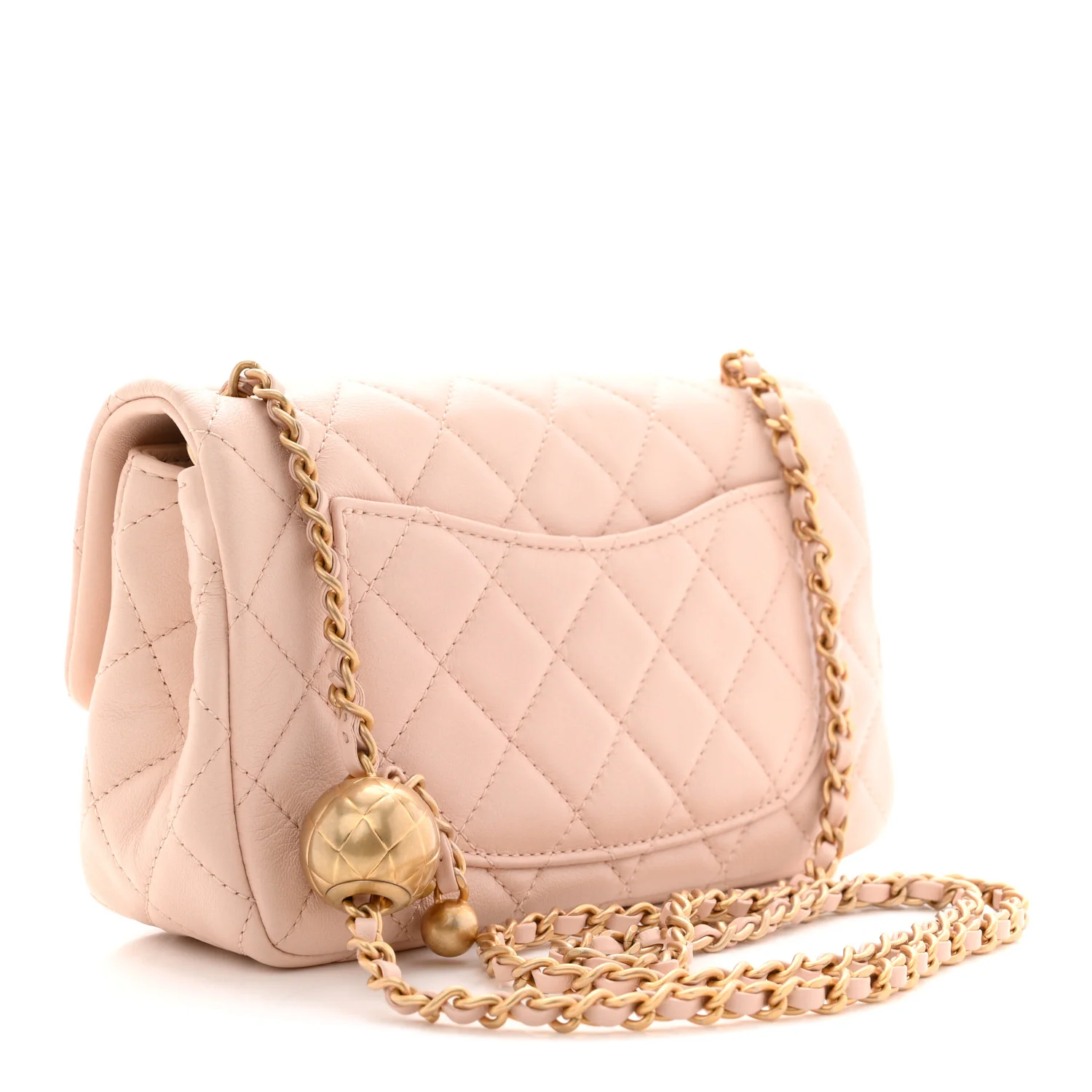 Lambskin Quilted Mini Rectangular Pearl Crush Flap Light Beige - Image 3