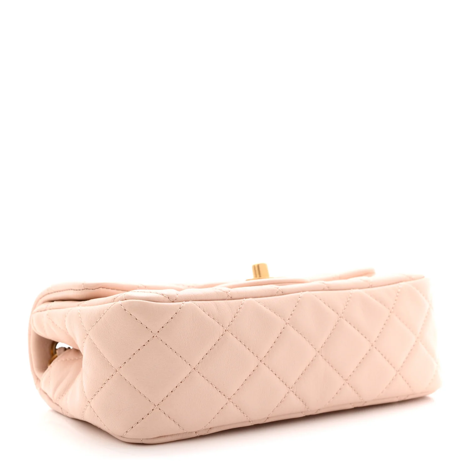 Lambskin Quilted Mini Rectangular Pearl Crush Flap Light Beige - Image 4