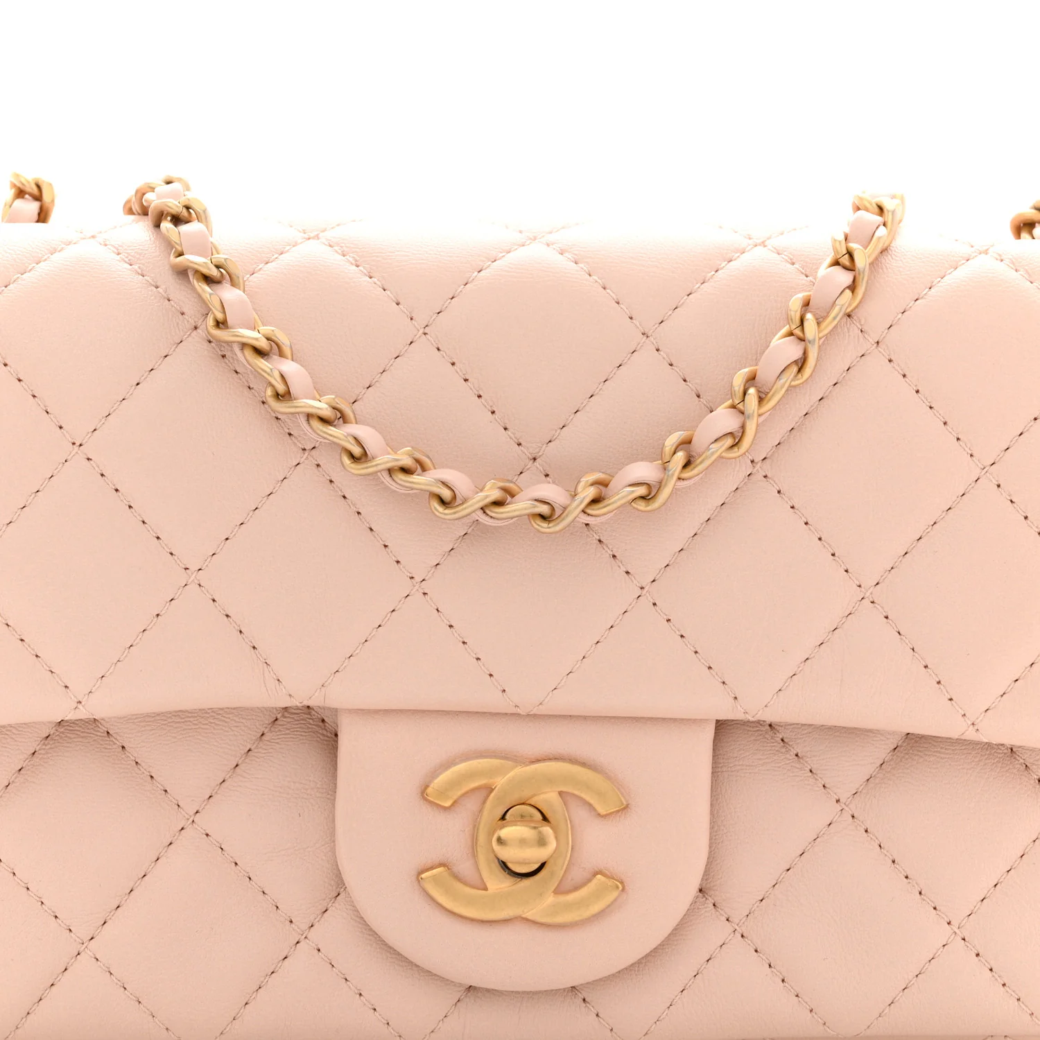 Lambskin Quilted Mini Rectangular Pearl Crush Flap Light Beige - Image 8