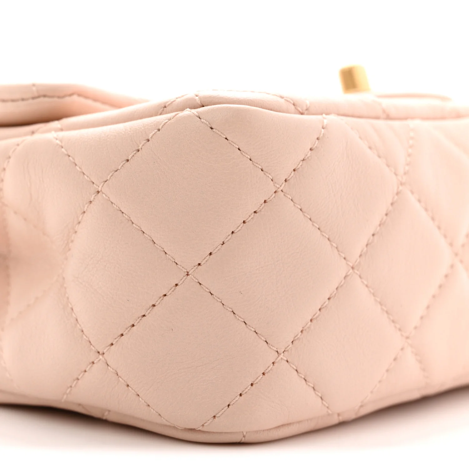 Lambskin Quilted Mini Rectangular Pearl Crush Flap Light Beige - Image 9