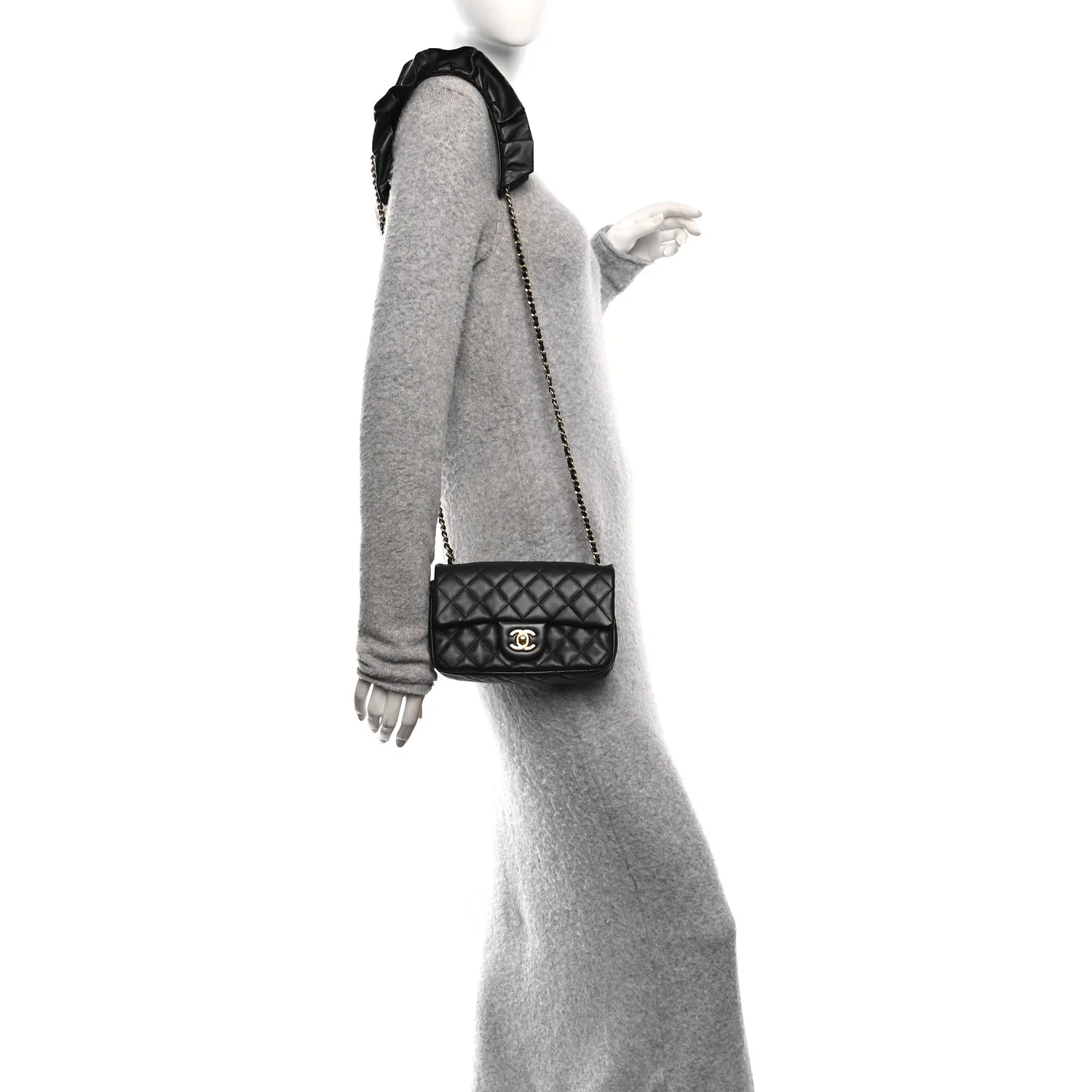 Lambskin Quilted Mini Romance Rectangular Flap Black - Image 2