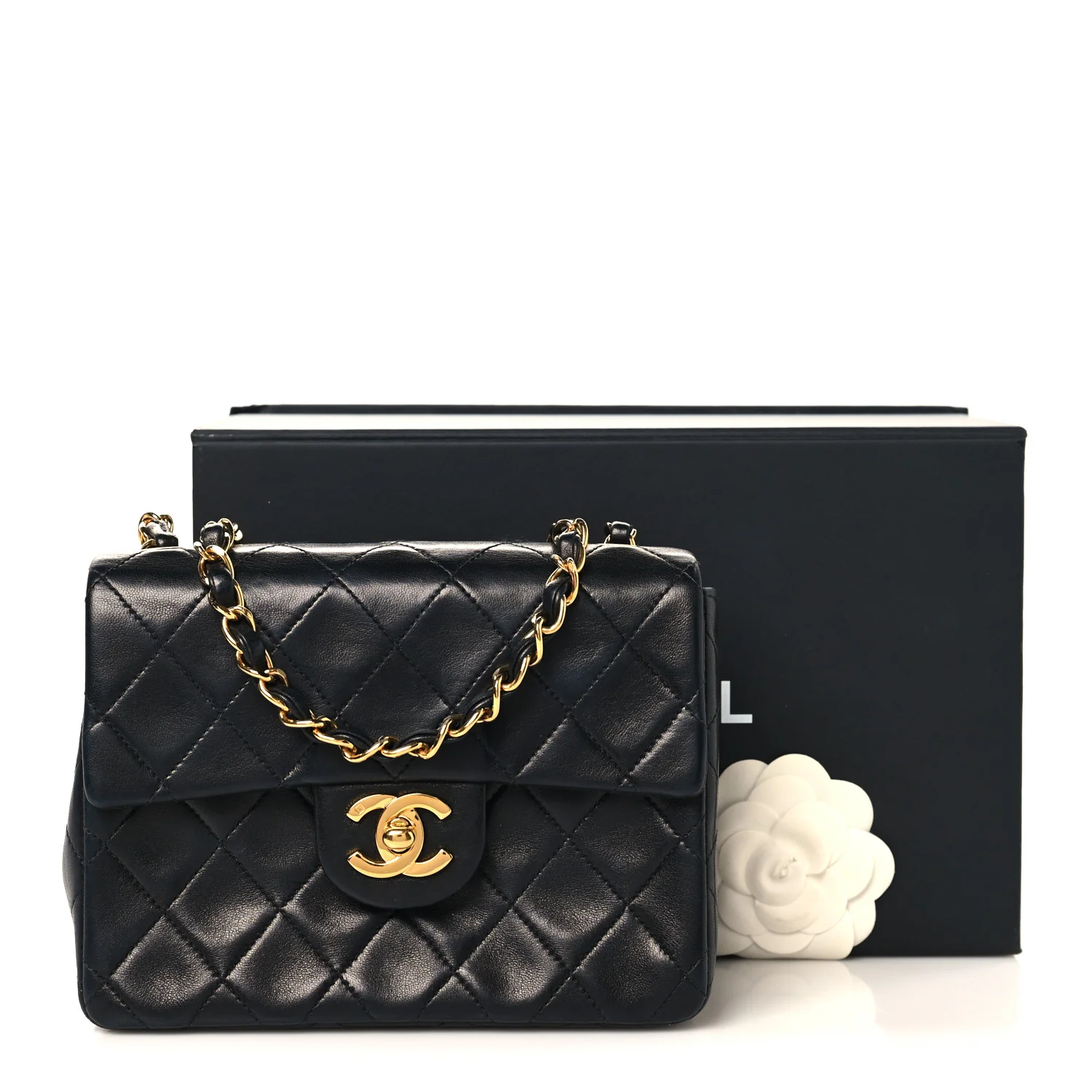 Lambskin Quilted Mini Square Flap Black - Image 12