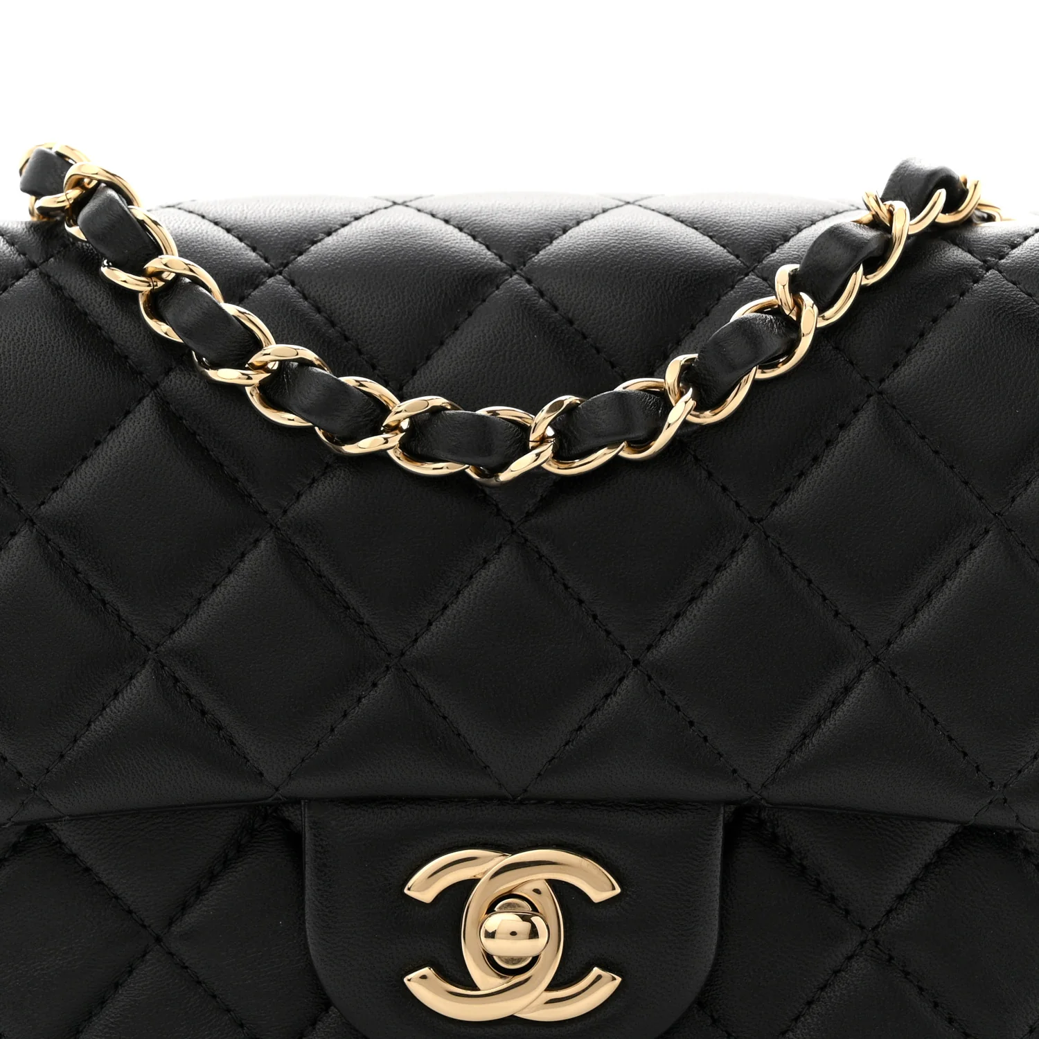 Lambskin Quilted Mini Square Flap Black - Image 8