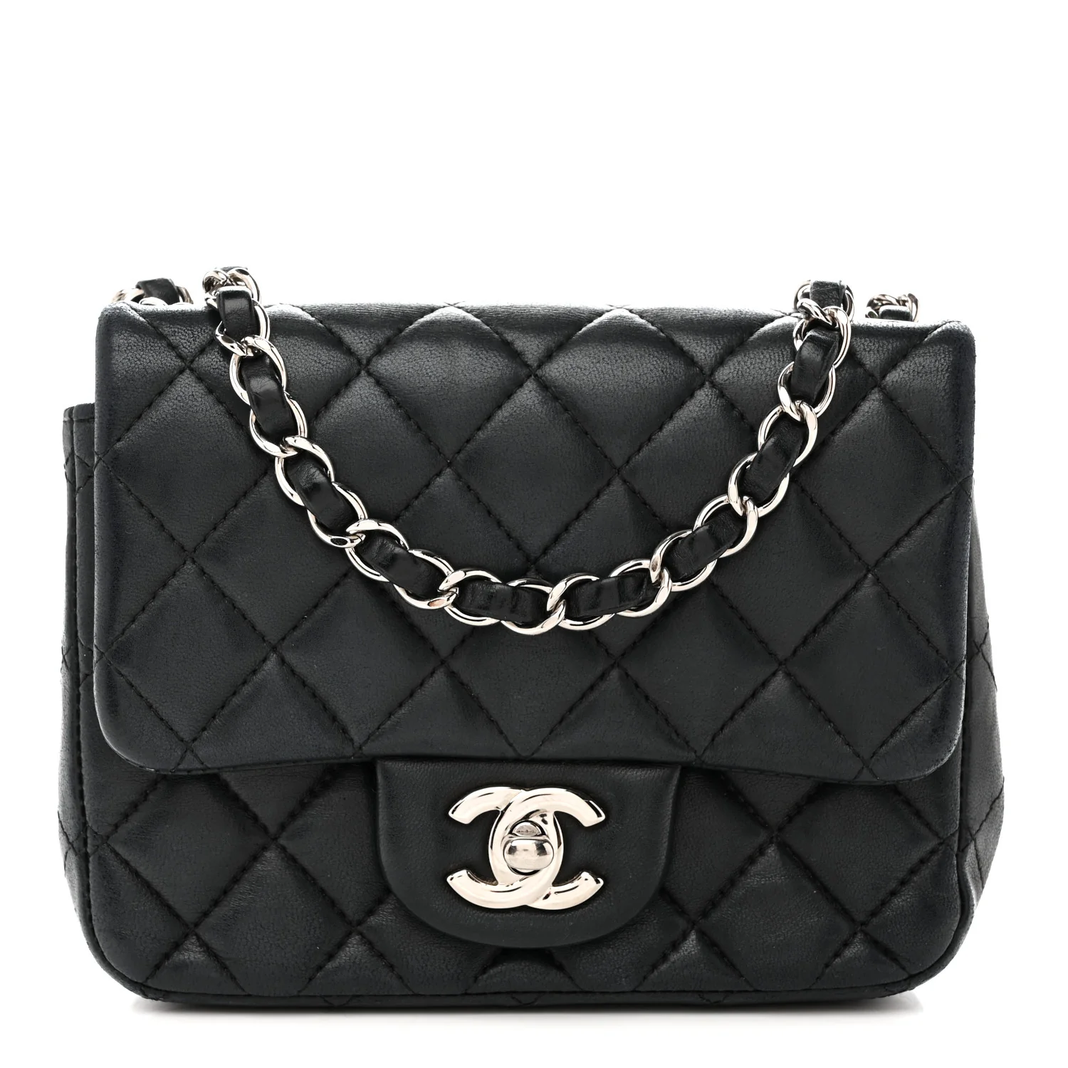 Lambskin Quilted Mini Square Flap Black