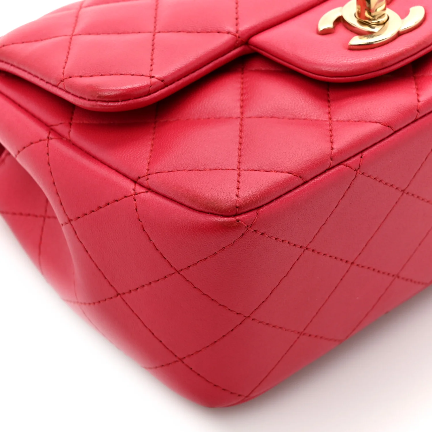 Lambskin Quilted Mini Square Flap Dark Pink - Image 10
