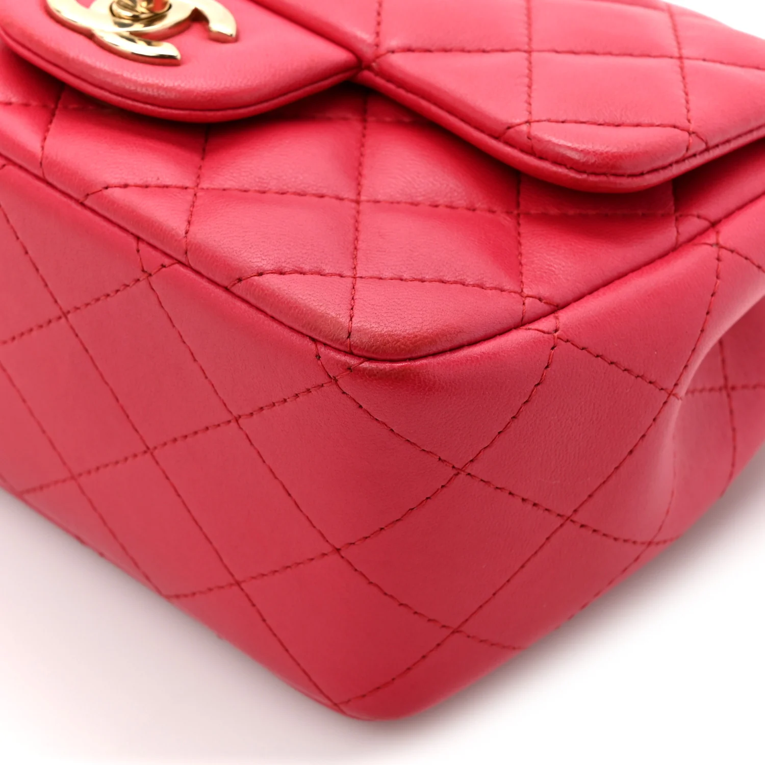 Lambskin Quilted Mini Square Flap Dark Pink - Image 9