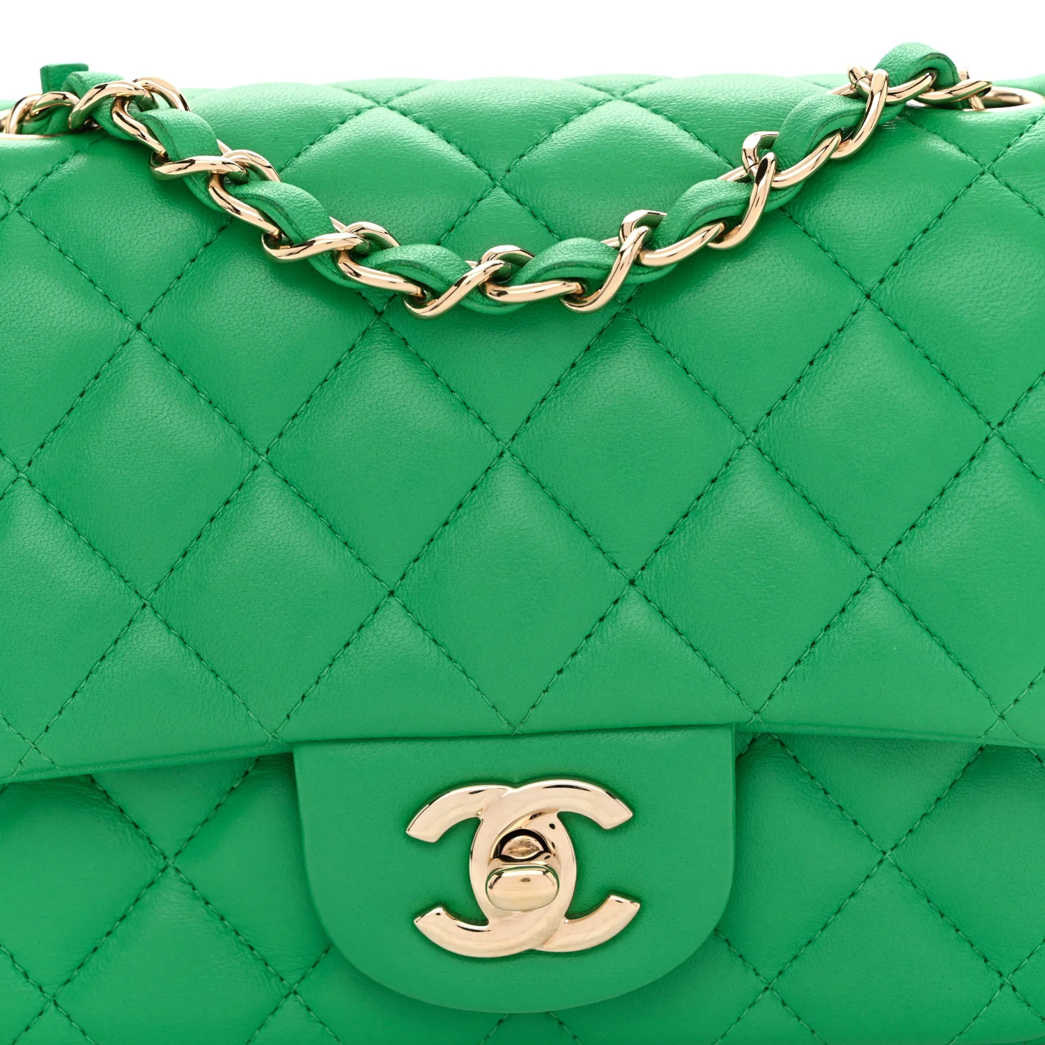 Lambskin Quilted Mini Square Flap Green - Image 8