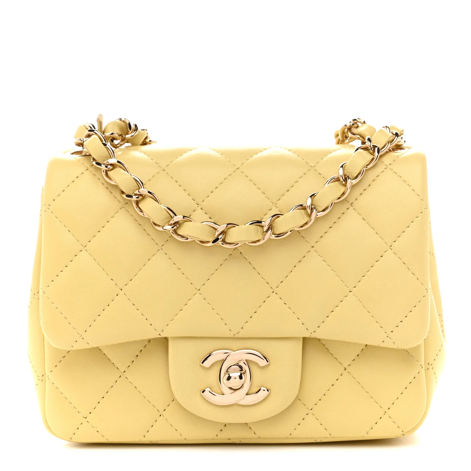 Lambskin Quilted Mini Square Flap Light Yellow