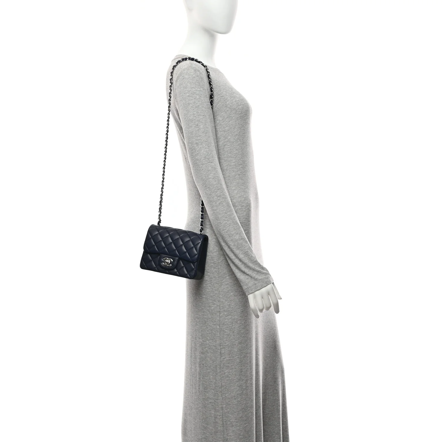 Lambskin Quilted Mini Square Flap Navy - Image 2