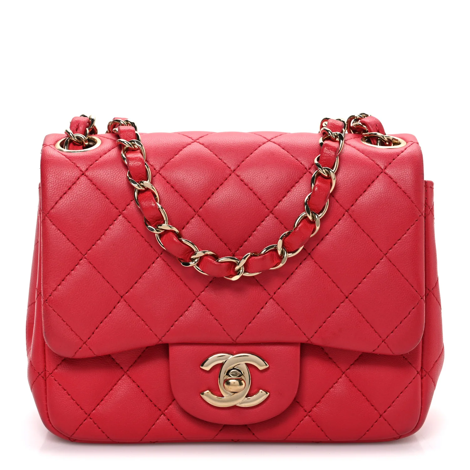 Lambskin Quilted Mini Square Flap Red