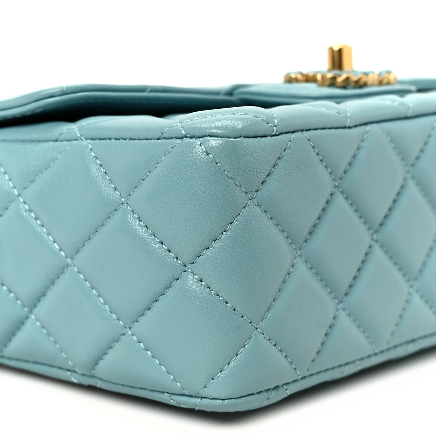 Lambskin Quilted Mini Strass On Top Flap Blue - Image 10