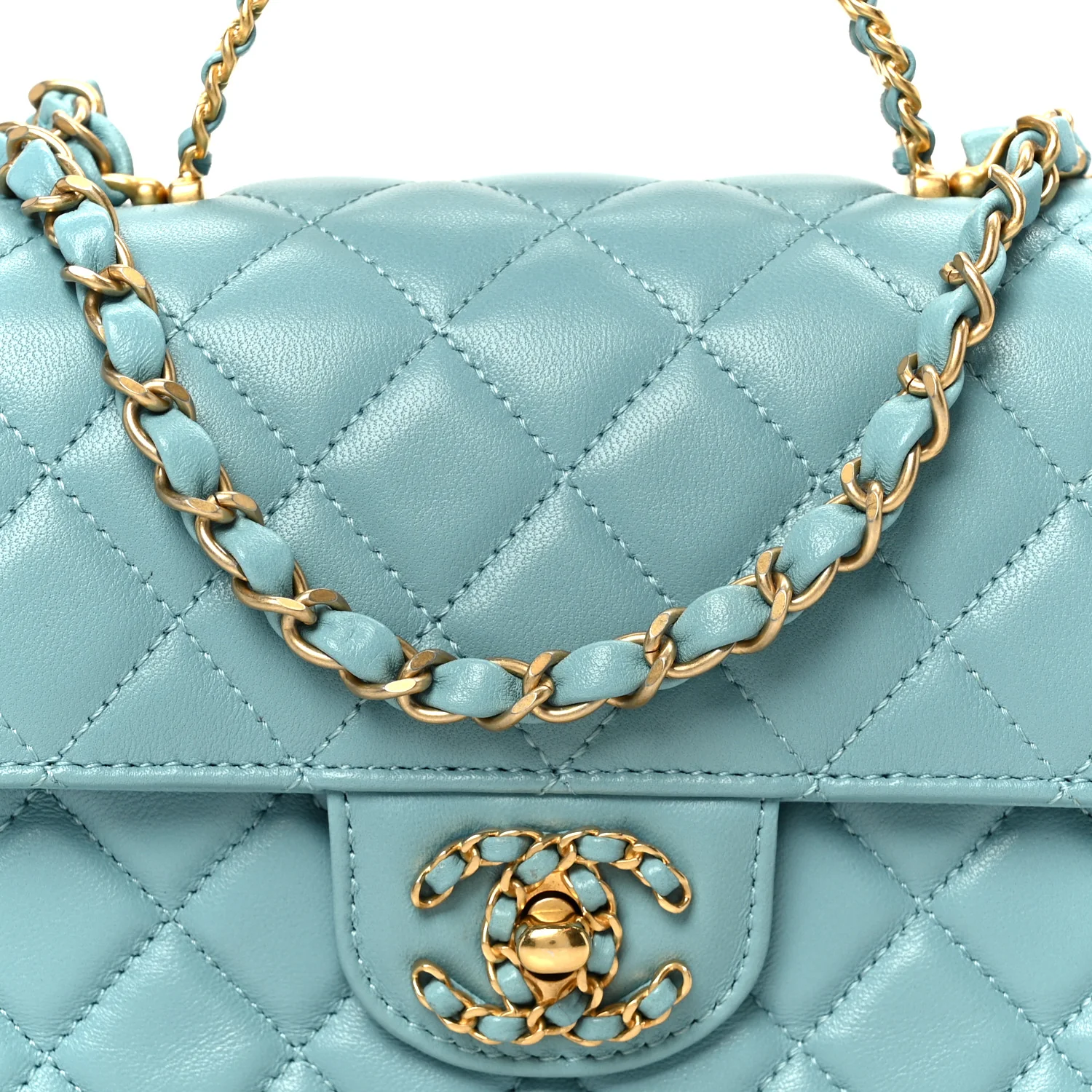 Lambskin Quilted Mini Strass On Top Flap Blue - Image 9