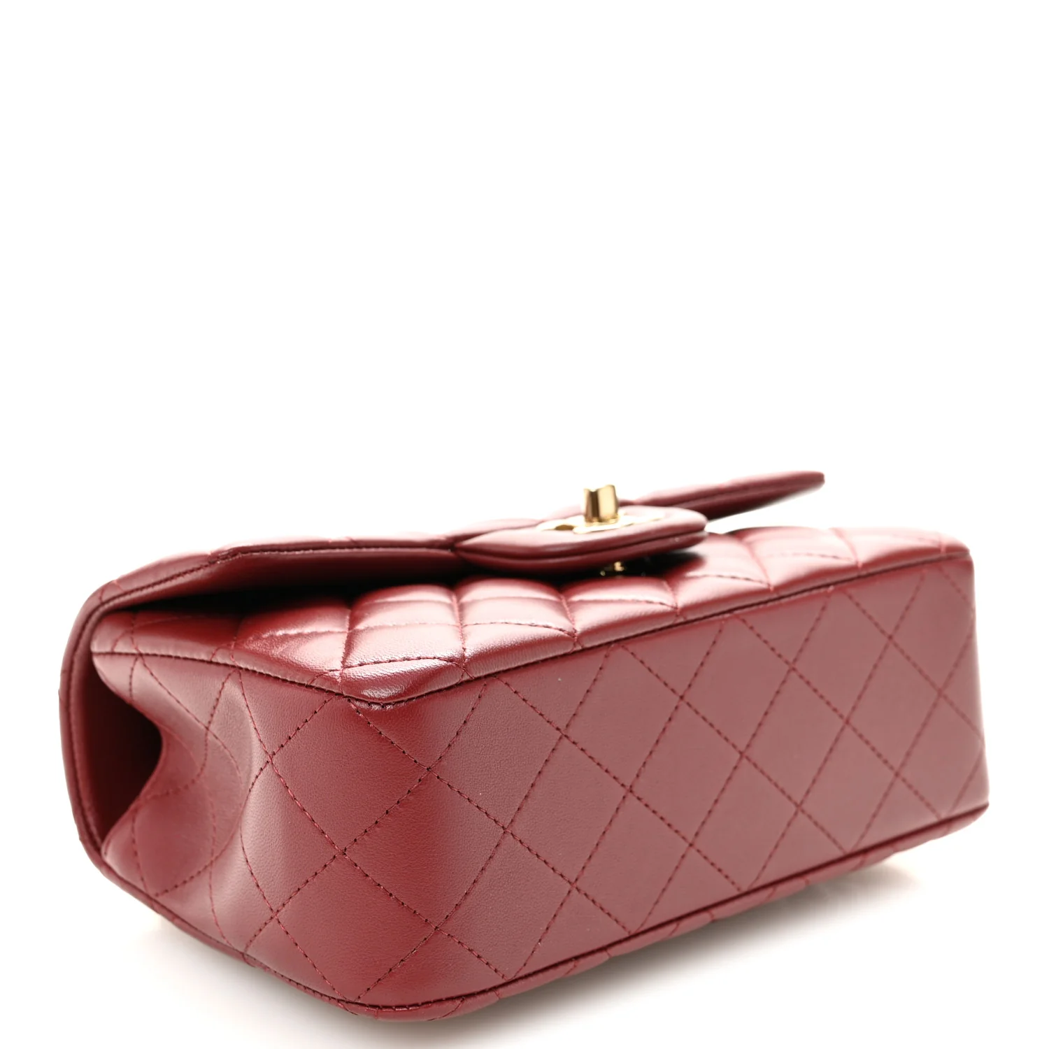 Lambskin Quilted Mini Top Handle Rectangular Flap Burgundy - Image 4