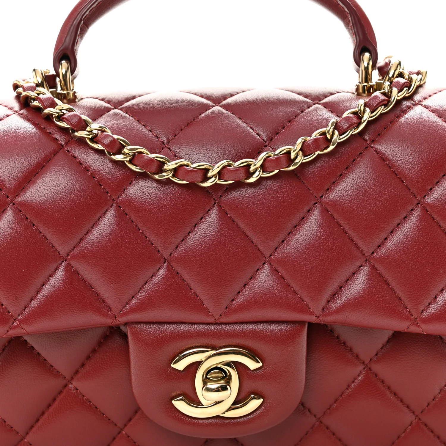 Lambskin Quilted Mini Top Handle Rectangular Flap Burgundy - Image 8