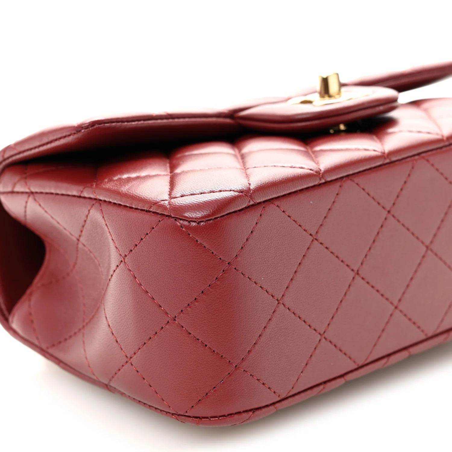 Lambskin Quilted Mini Top Handle Rectangular Flap Burgundy - Image 9