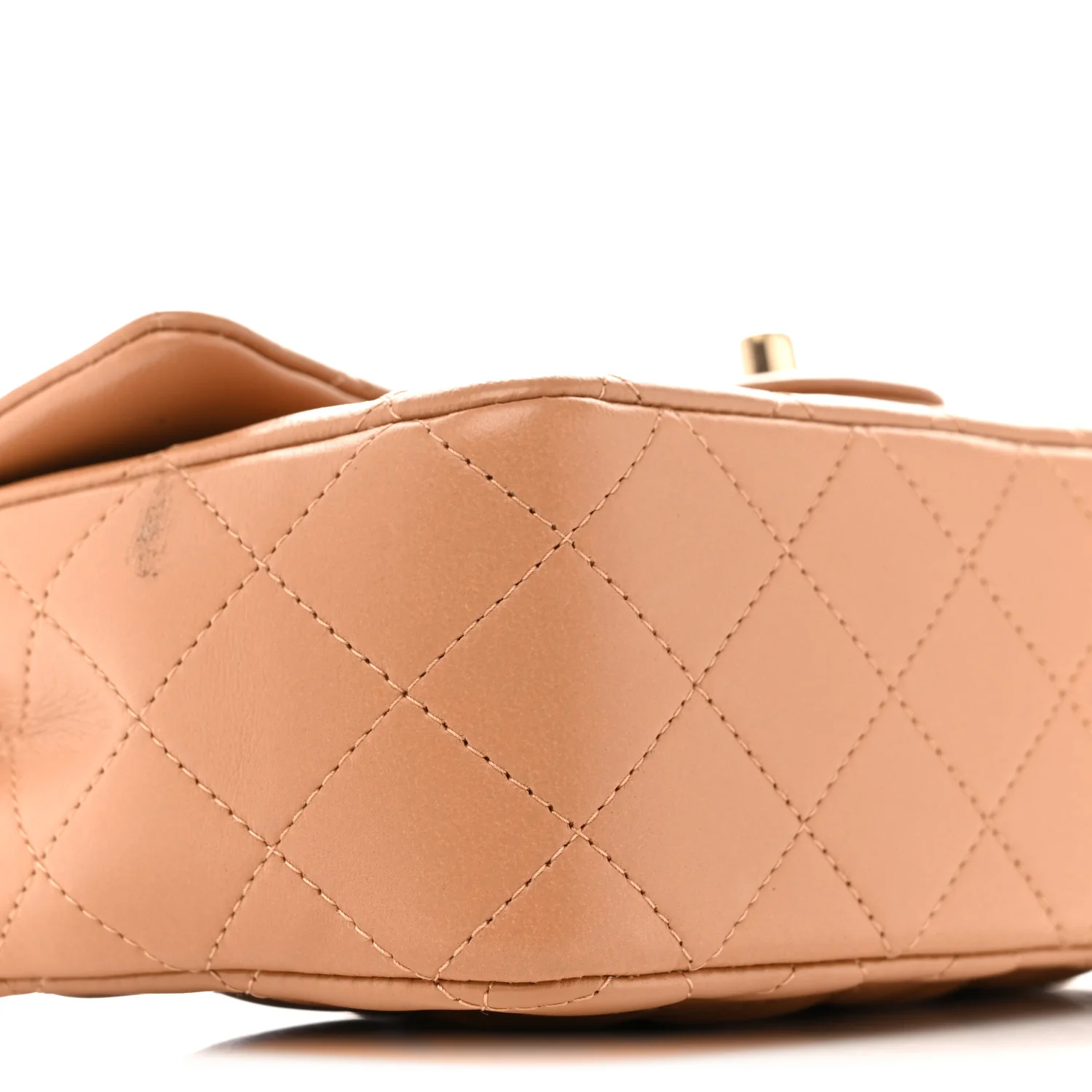 Lambskin Quilted Mini Top Handle Rectangular Flap Dark Beige - Image 16