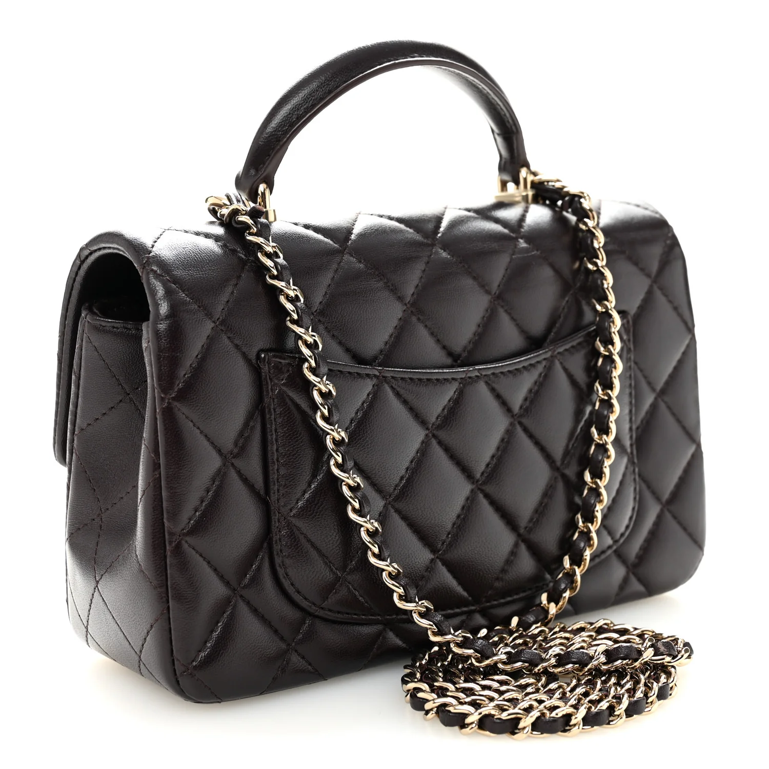 Lambskin Quilted Mini Top Handle Rectangular Flap Dark Purple - Image 2