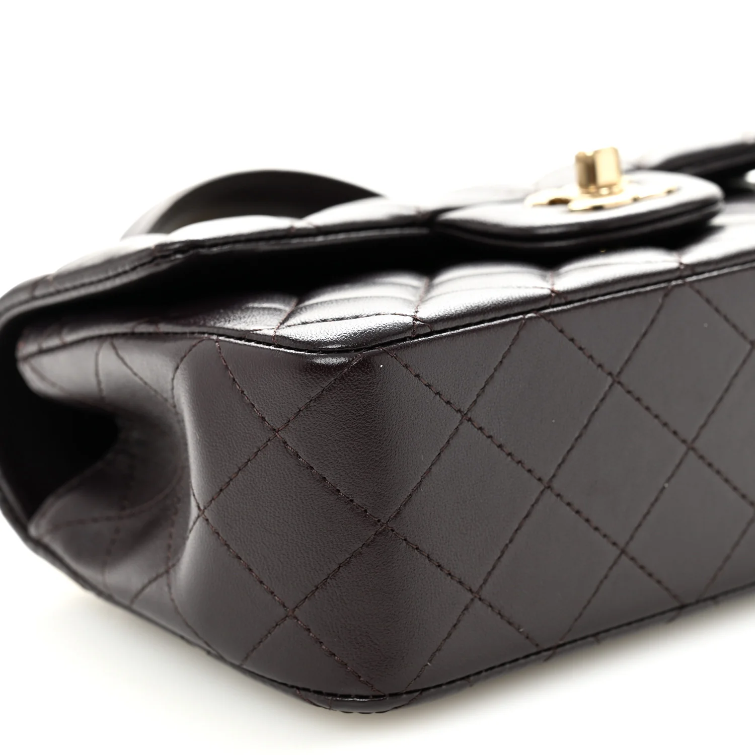 Lambskin Quilted Mini Top Handle Rectangular Flap Dark Purple - Image 8