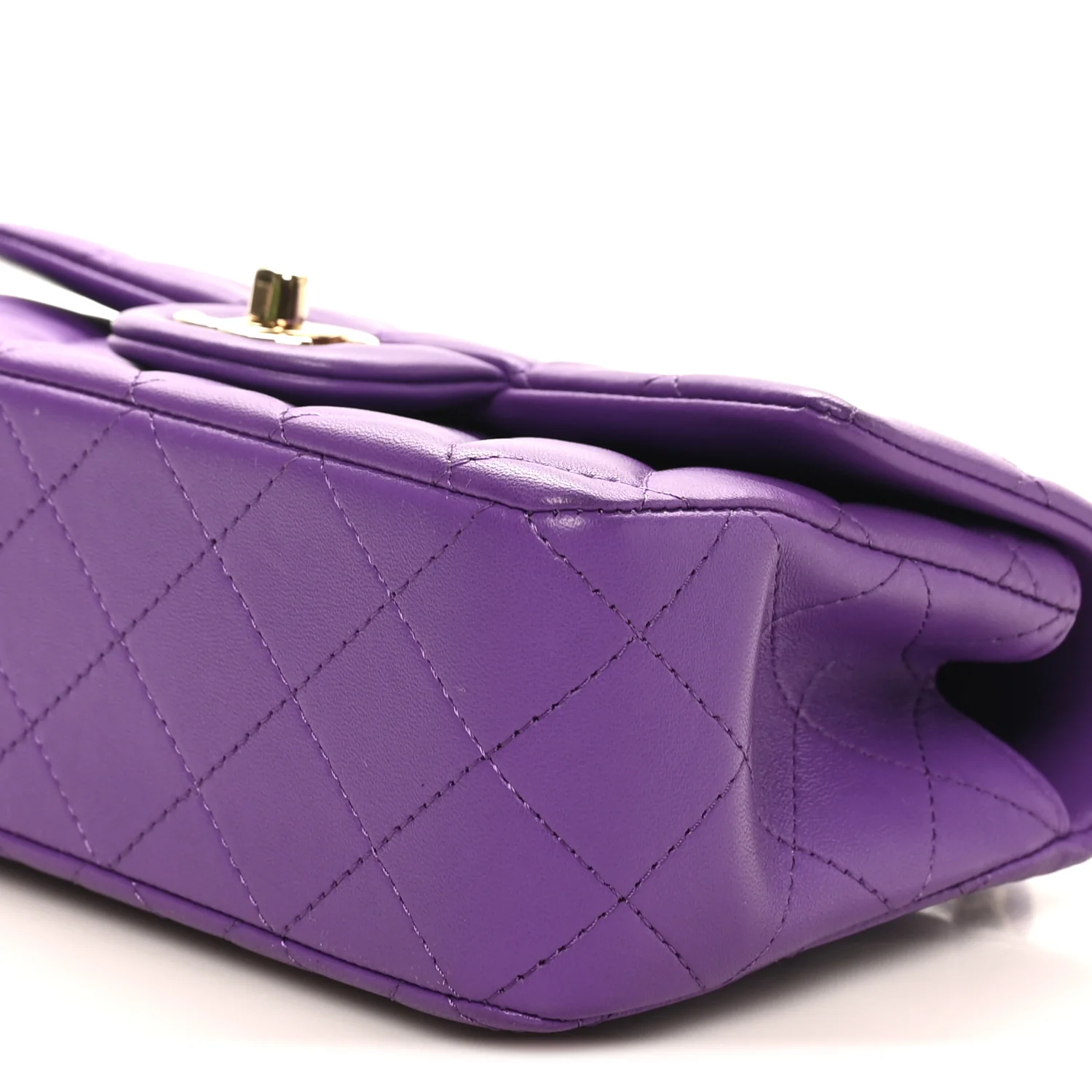 Lambskin Quilted Mini Top Handle Rectangular Flap Dark Purple - Image 10