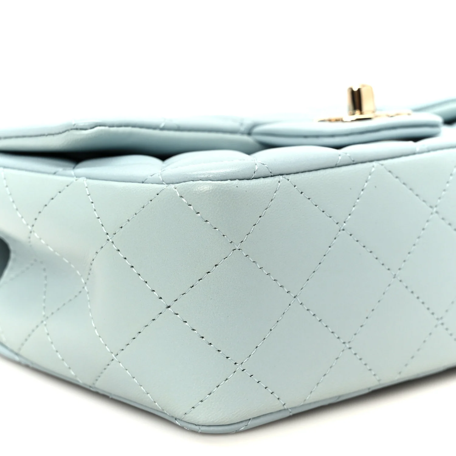 Lambskin Quilted Mini Top Handle Rectangular Flap Light Blue - Image 10