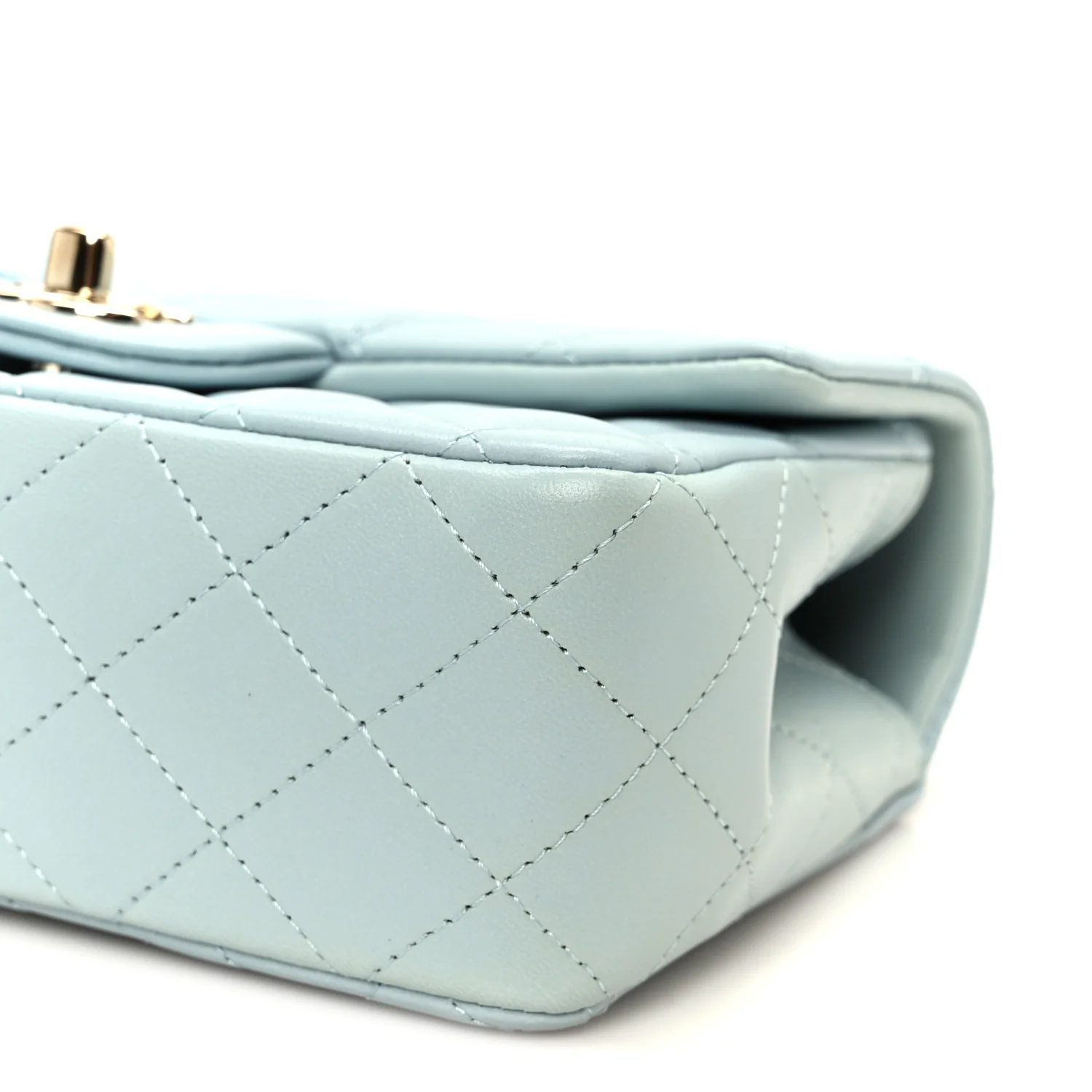 Lambskin Quilted Mini Top Handle Rectangular Flap Light Blue - Image 11