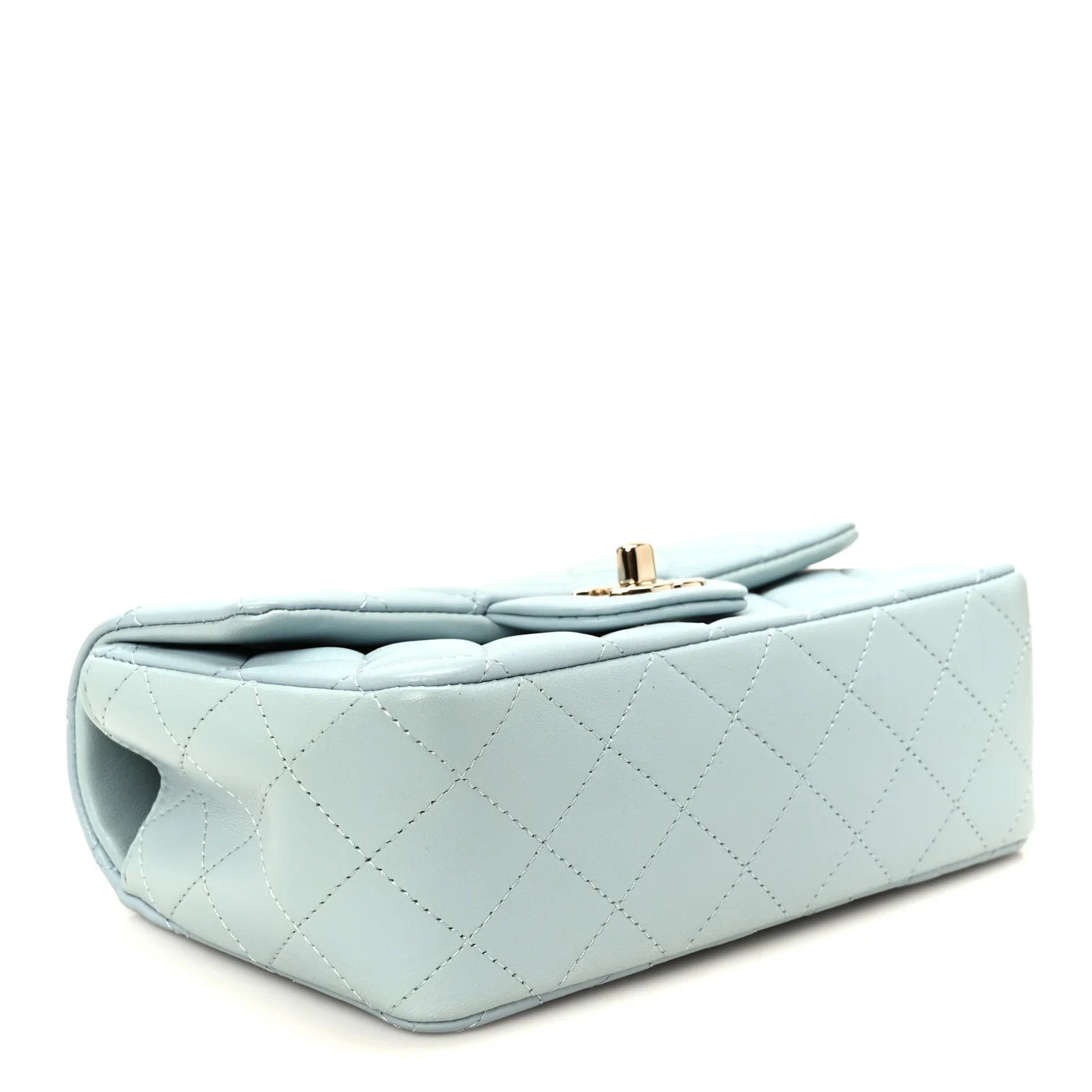 Lambskin Quilted Mini Top Handle Rectangular Flap Light Blue - Image 4