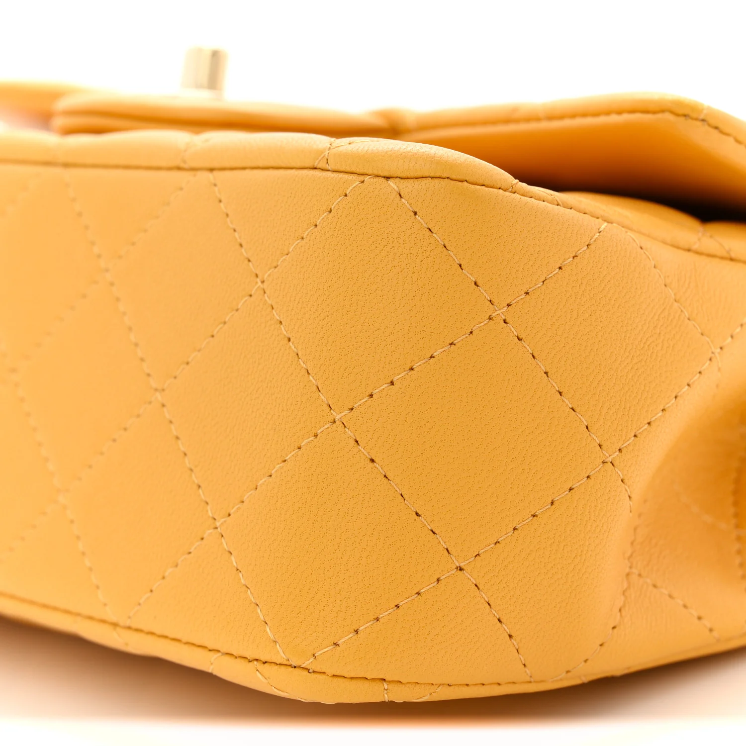 Lambskin Quilted Mini Top Handle Rectangular Flap Yellow - Image 10