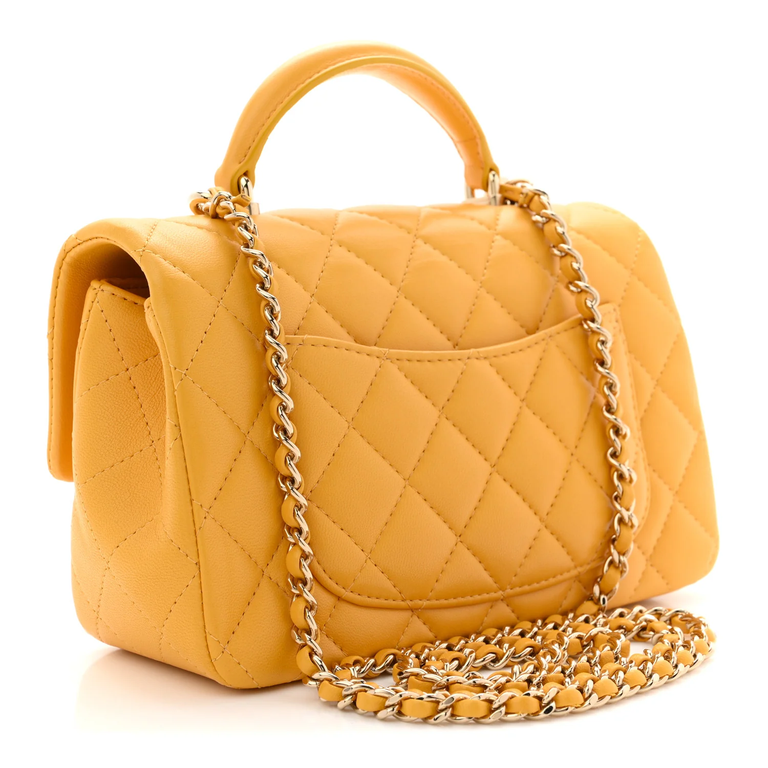 Lambskin Quilted Mini Top Handle Rectangular Flap Yellow - Image 3
