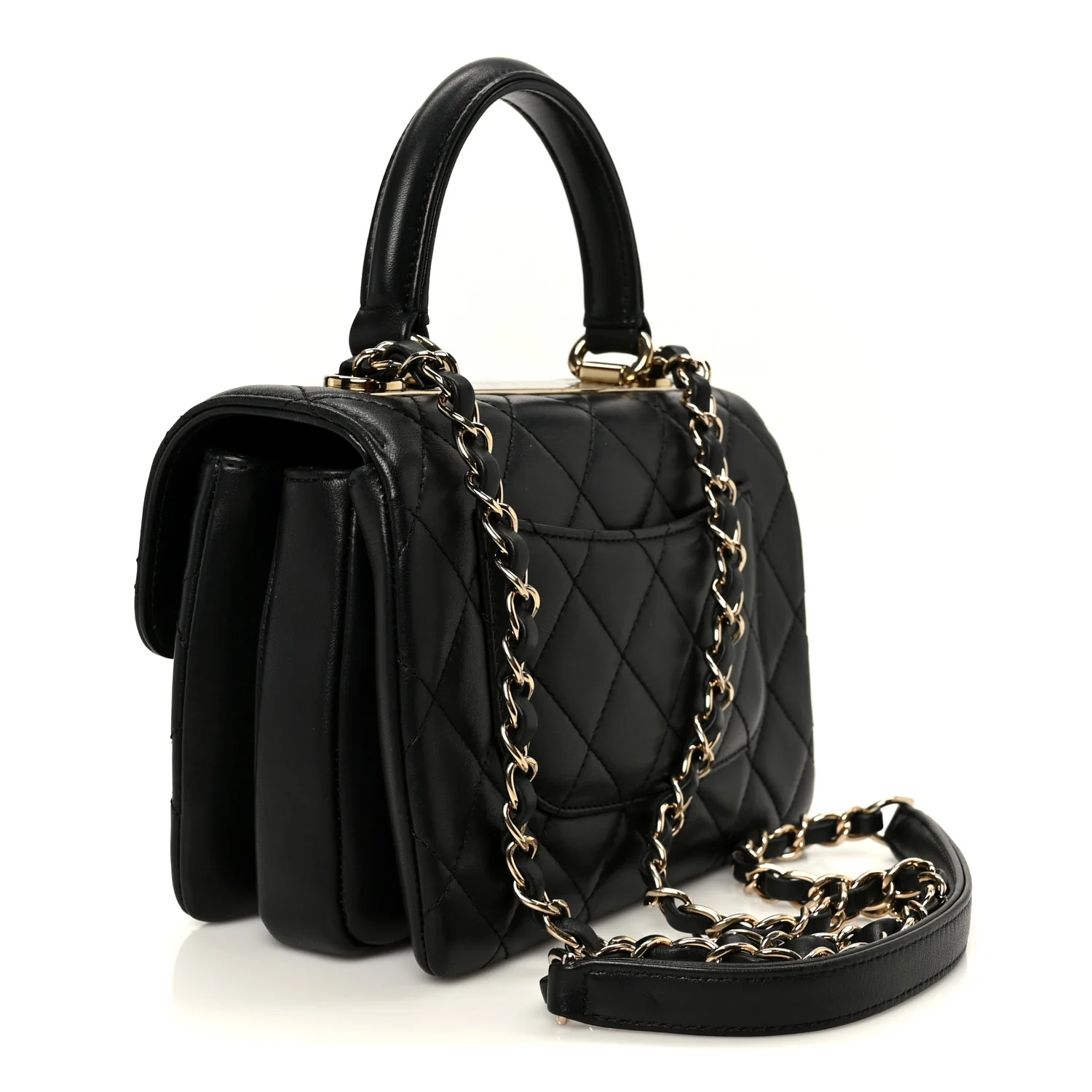Lambskin Quilted Mini Trendy CC Dual Handle Flap Bag Black - Image 3