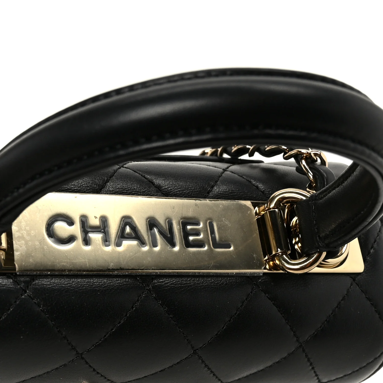 Lambskin Quilted Mini Trendy CC Dual Handle Flap Bag Black - Image 9