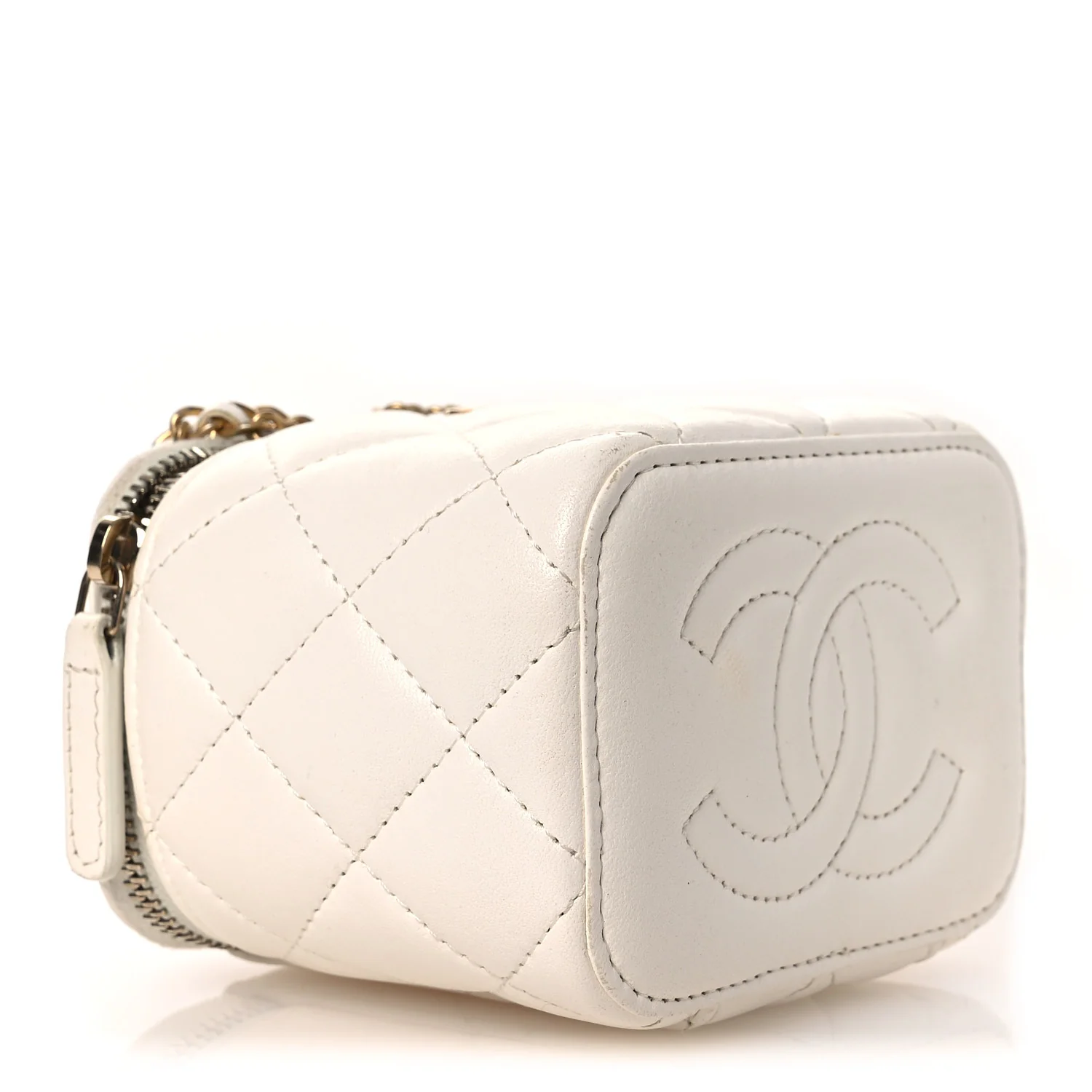Lambskin Quilted Mini Vanity Case With Chain White - Image 3