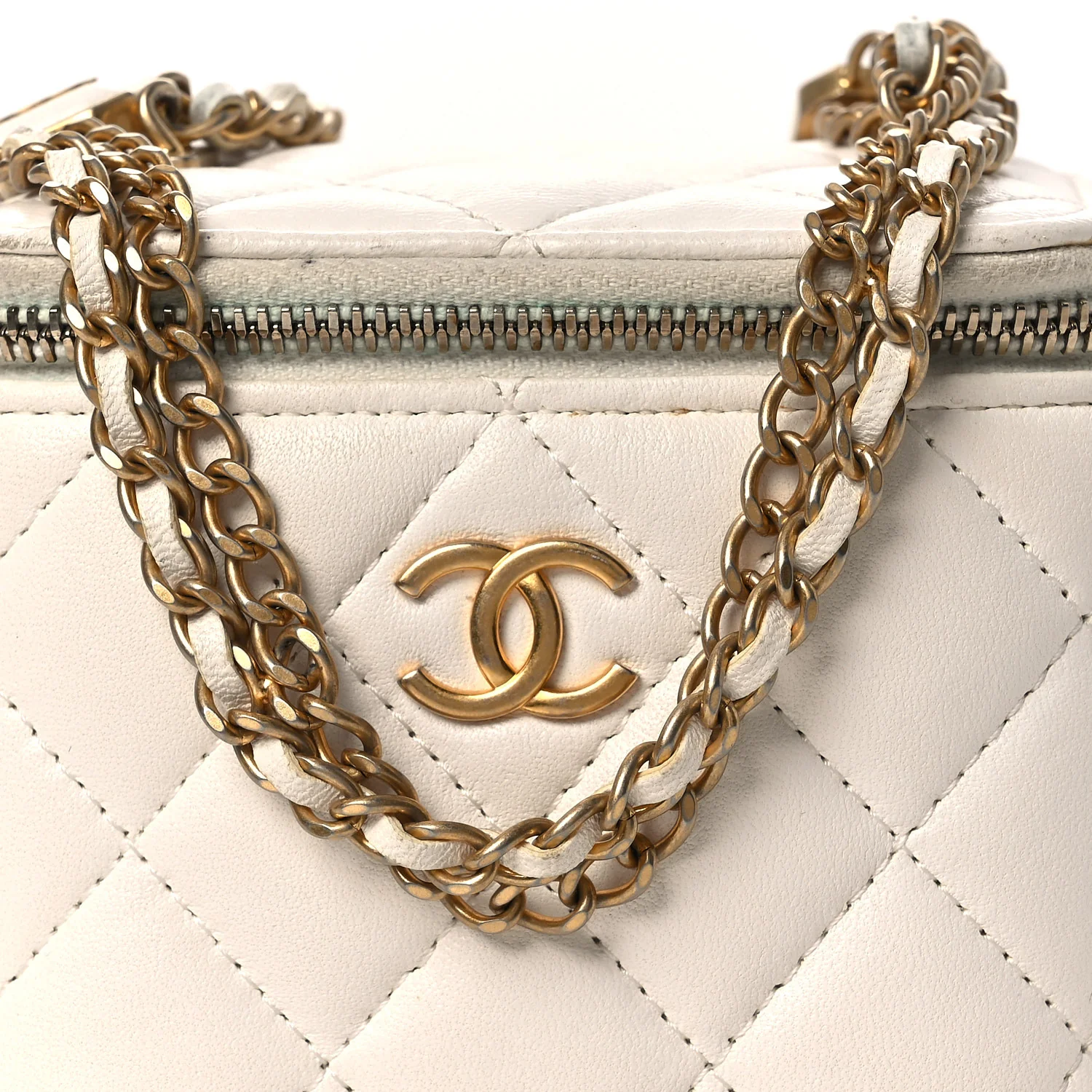 Lambskin Quilted Mini Vanity Case With Chain White - Image 7