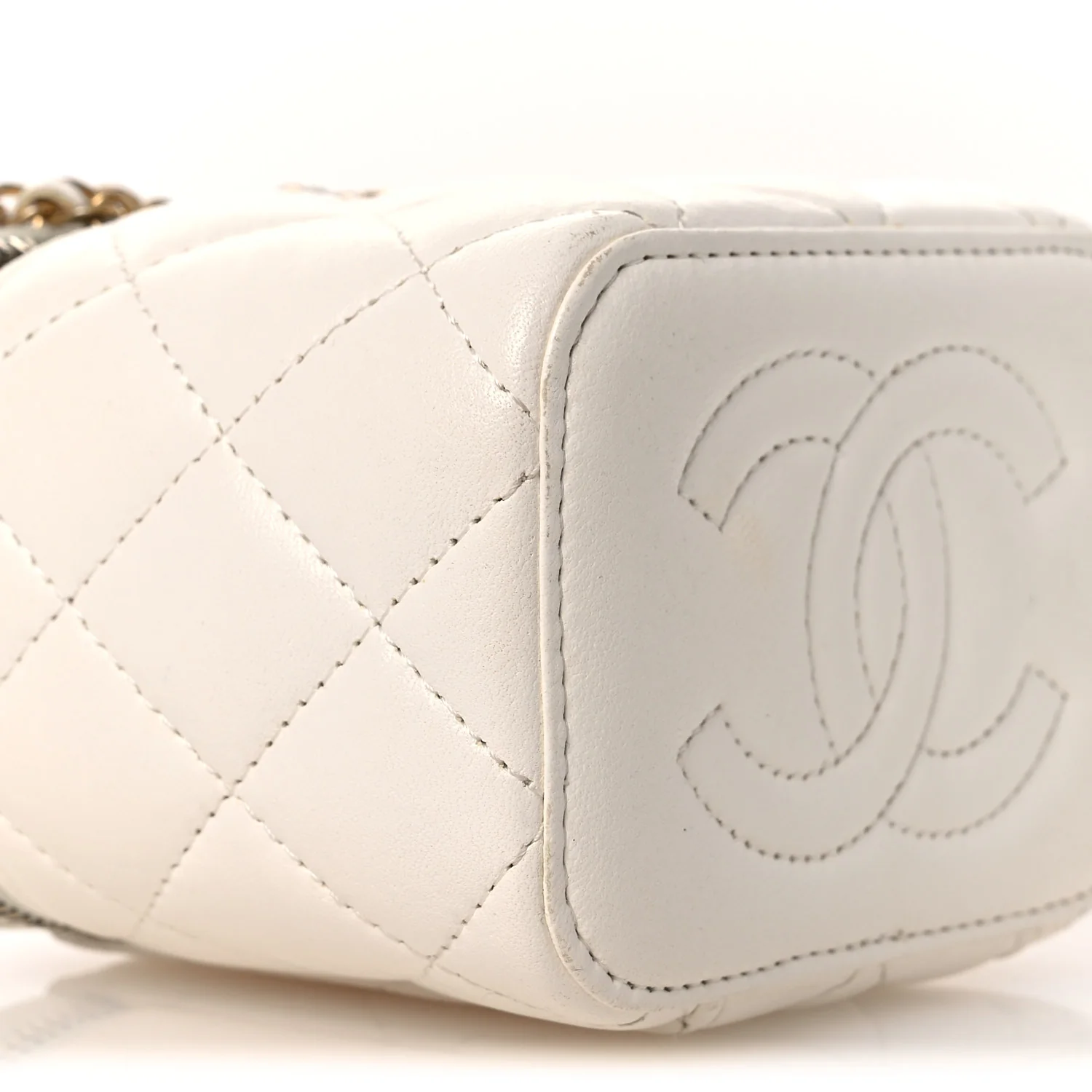 Lambskin Quilted Mini Vanity Case With Chain White - Image 8