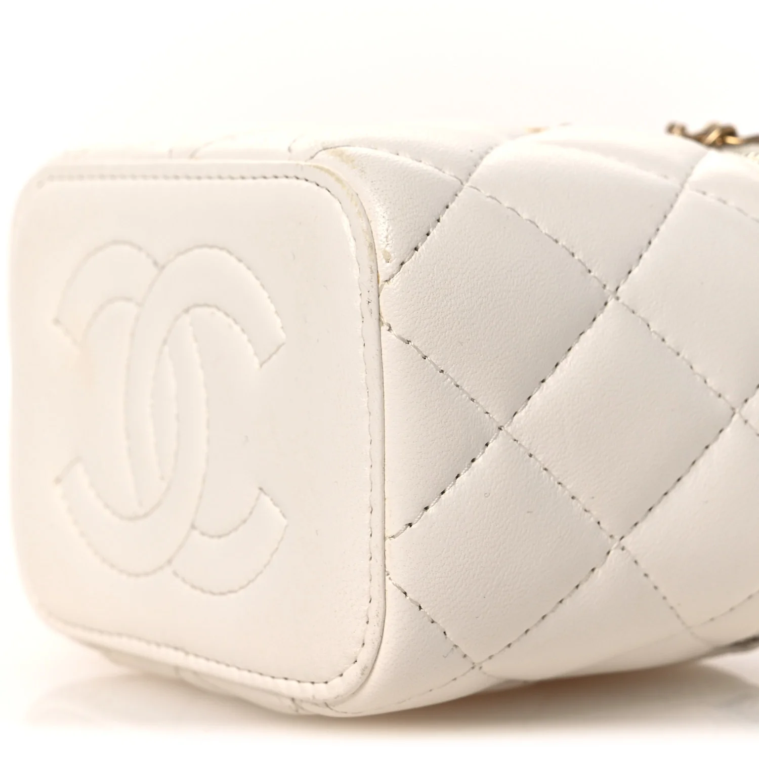 Lambskin Quilted Mini Vanity Case With Chain White - Image 9