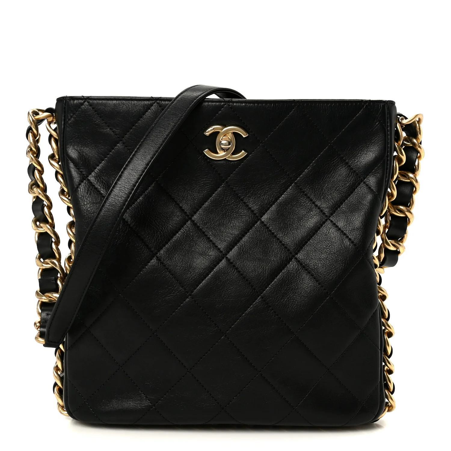 Lambskin Quilted Multi Chain Hobo Black