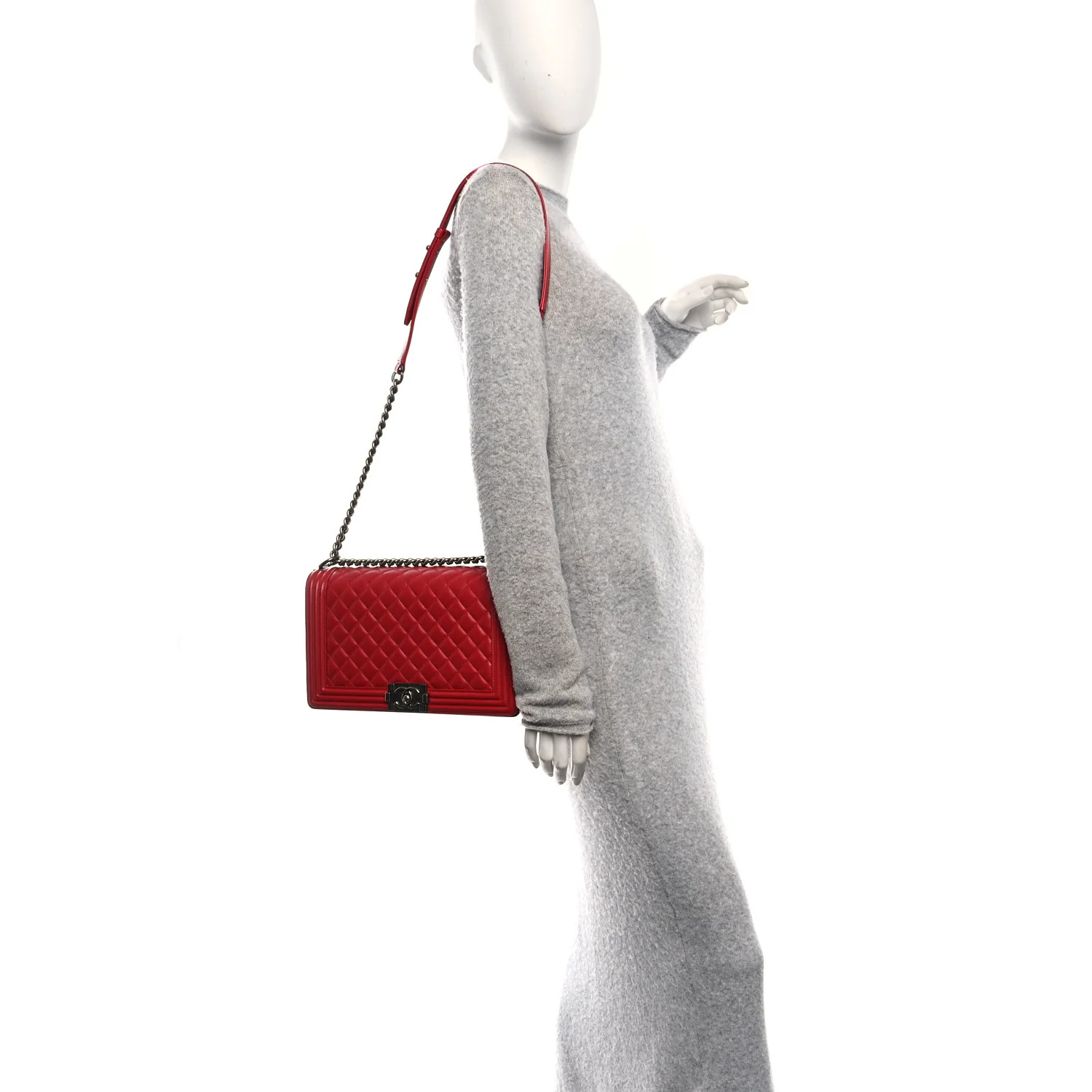 Lambskin Quilted New Medium Boy Flap Red - Image 2