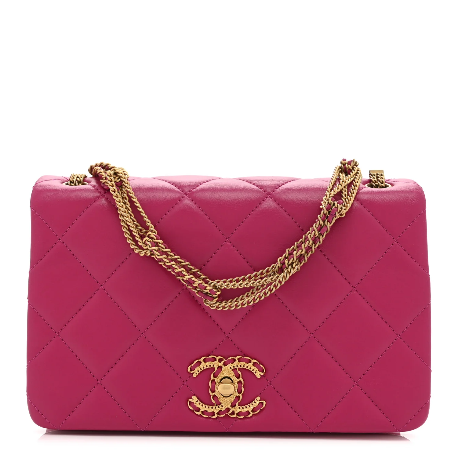 Lambskin Quilted On And On Small Chain Flap Fuchsia