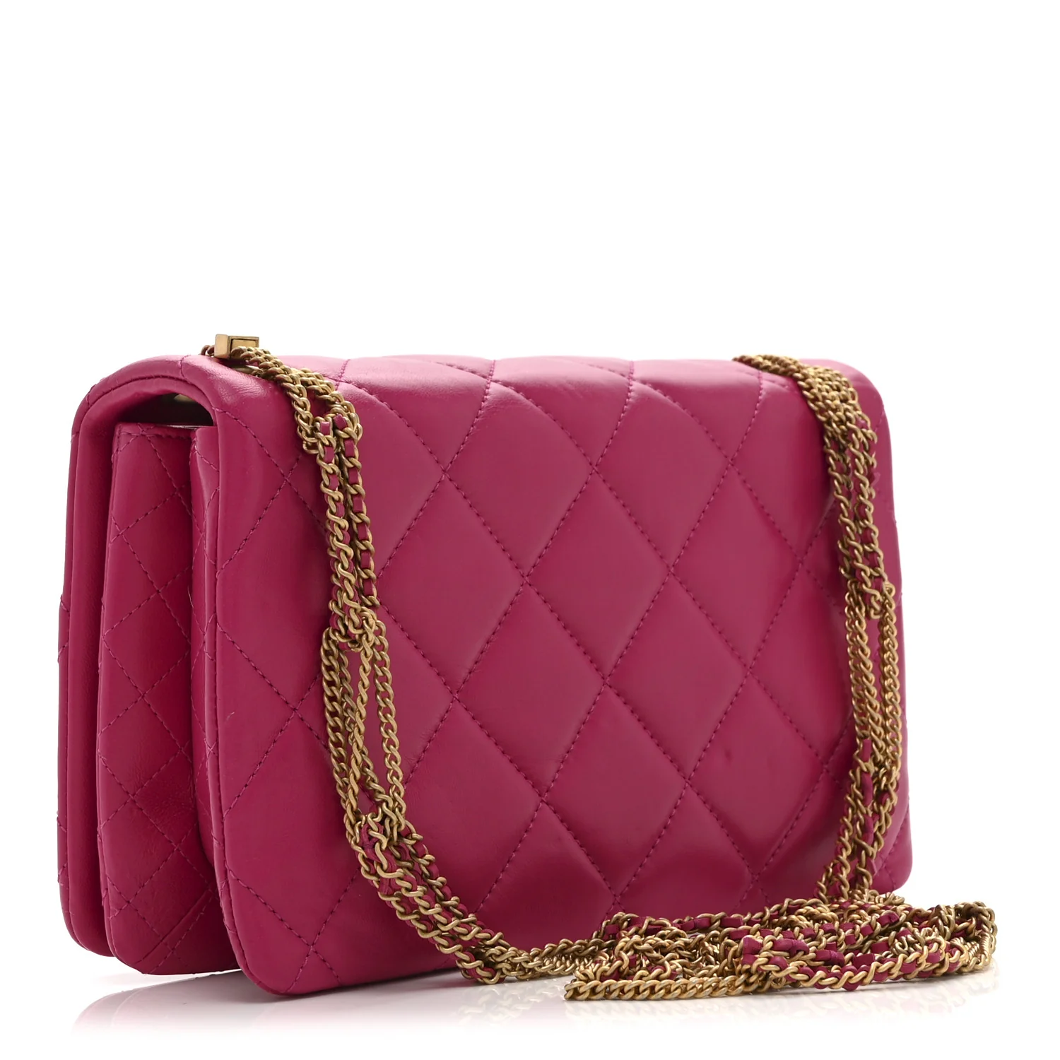 Lambskin Quilted On And On Small Chain Flap Fuchsia - Image 3