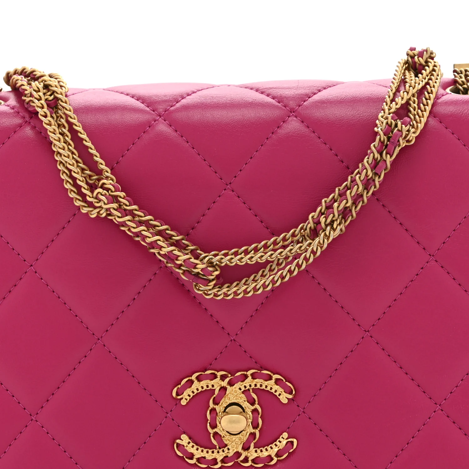 Lambskin Quilted On And On Small Chain Flap Fuchsia - Image 8