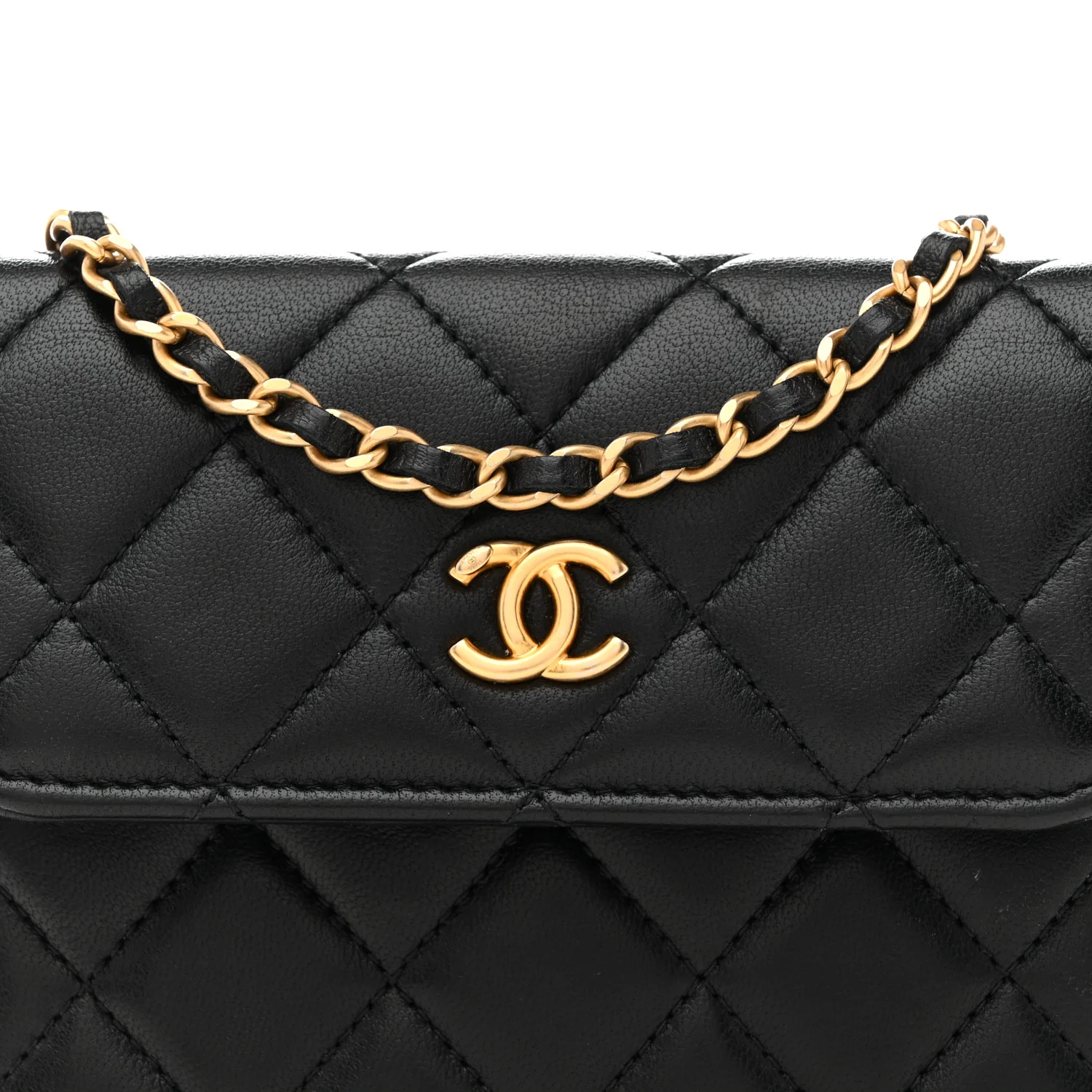 Lambskin Quilted Pearl Crush Clutch With Chain Black - Image 8