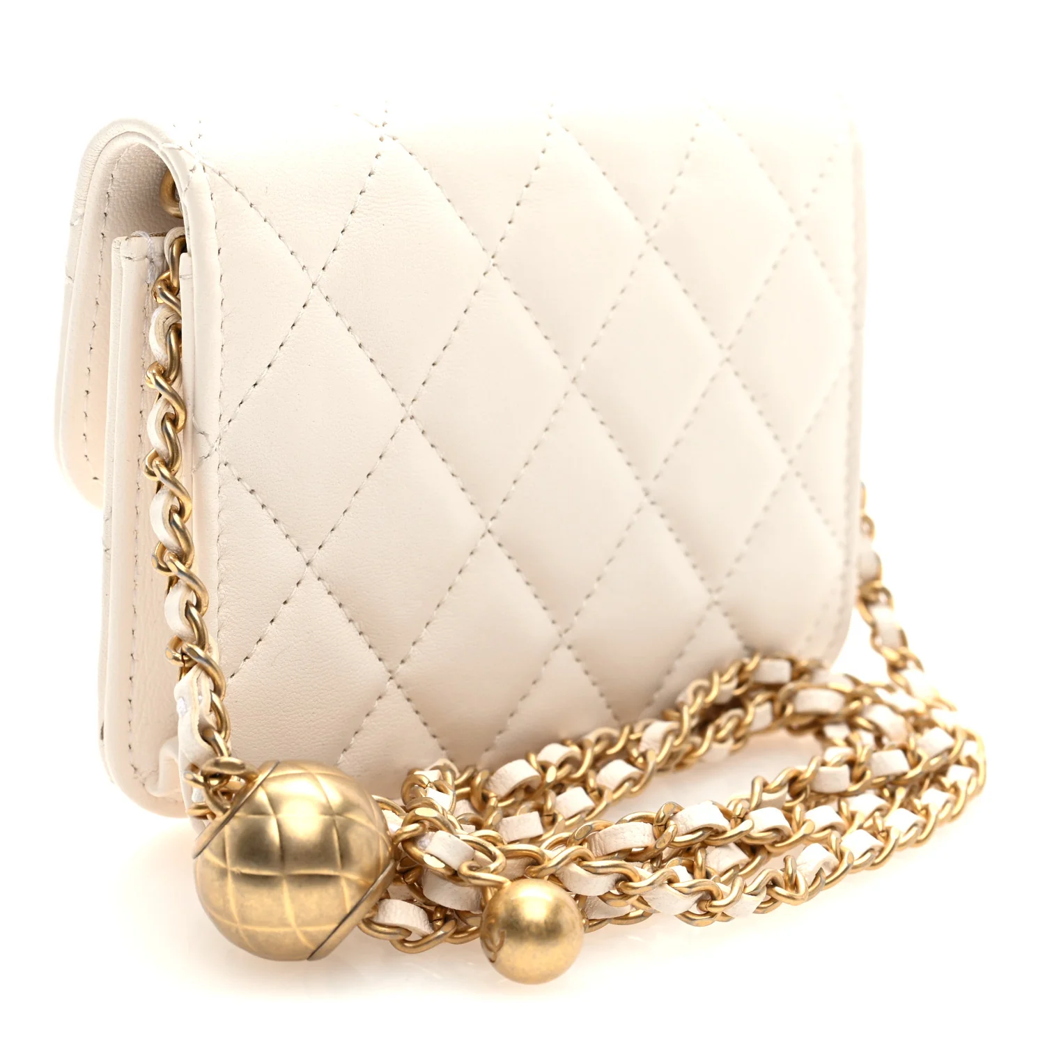 Lambskin Quilted Pearl Crush Clutch With Chain White - Image 2