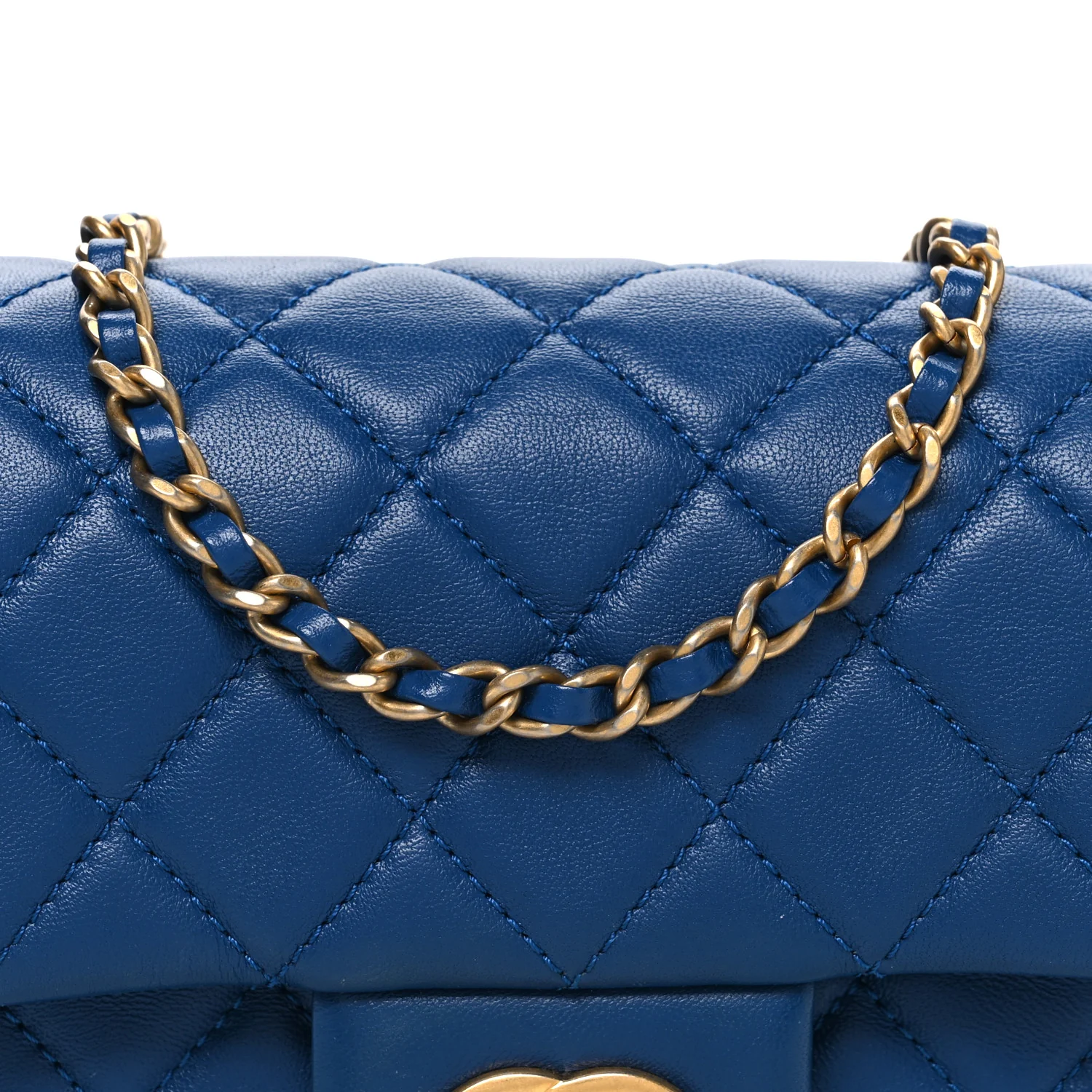 Lambskin Quilted Pearl Crush Mini Rectangular Flap Blue - Image 8