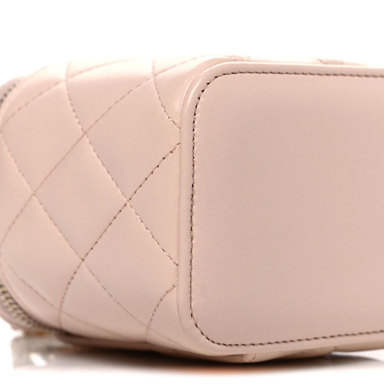 Lambskin Quilted Pearl Crush Mini Vanity Case With Chain Light Beige - Image 8