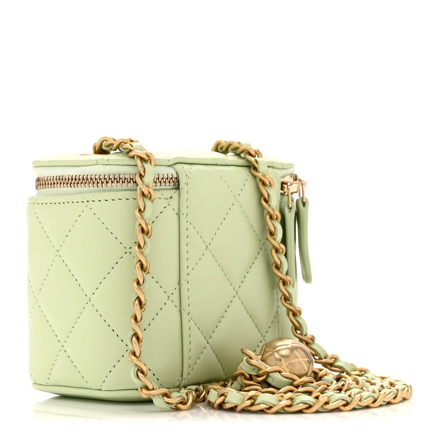 Lambskin Quilted Pearl Crush Mini Vanity Case With Chain Light Green - Image 3