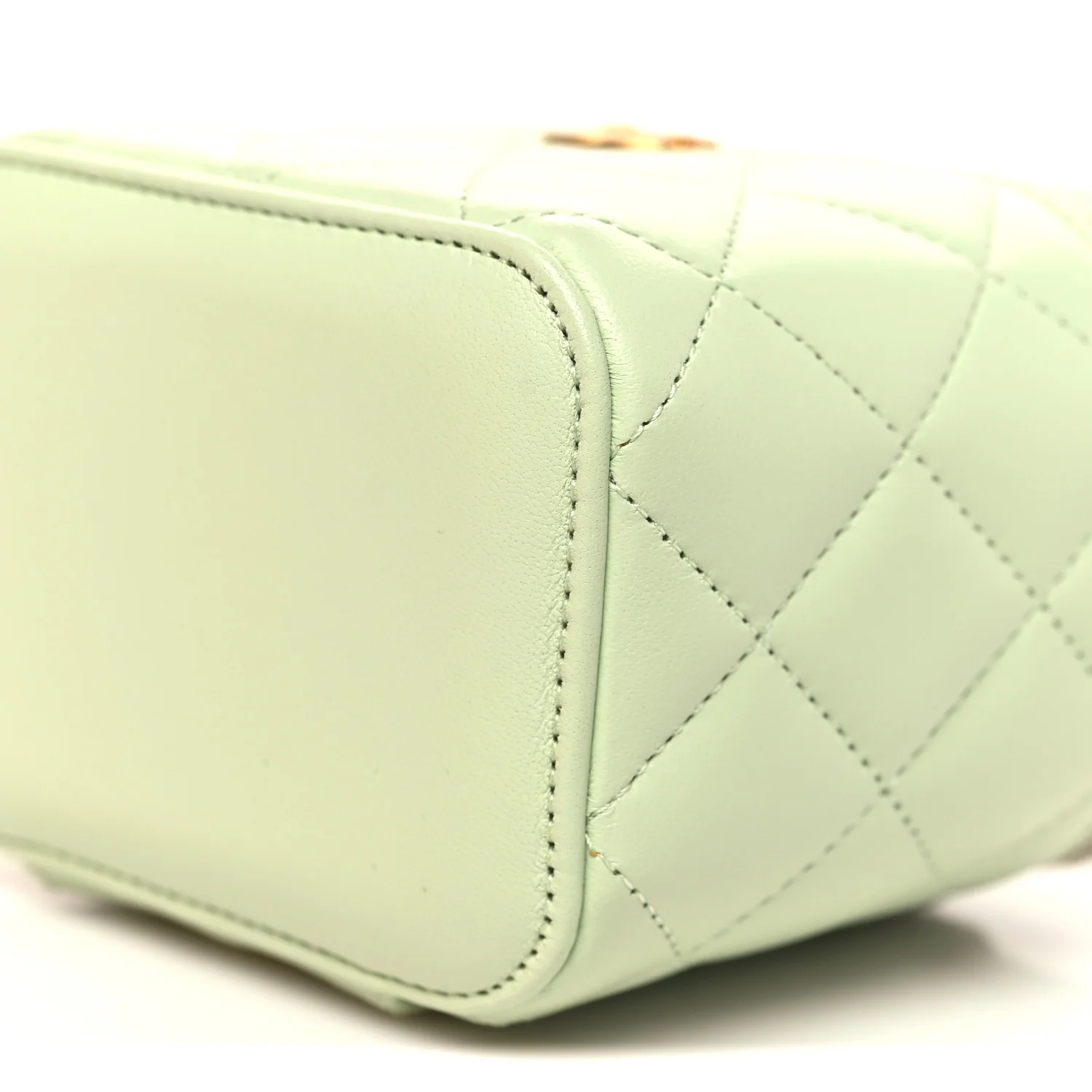 Lambskin Quilted Pearl Crush Mini Vanity Case With Chain Light Green - Image 10
