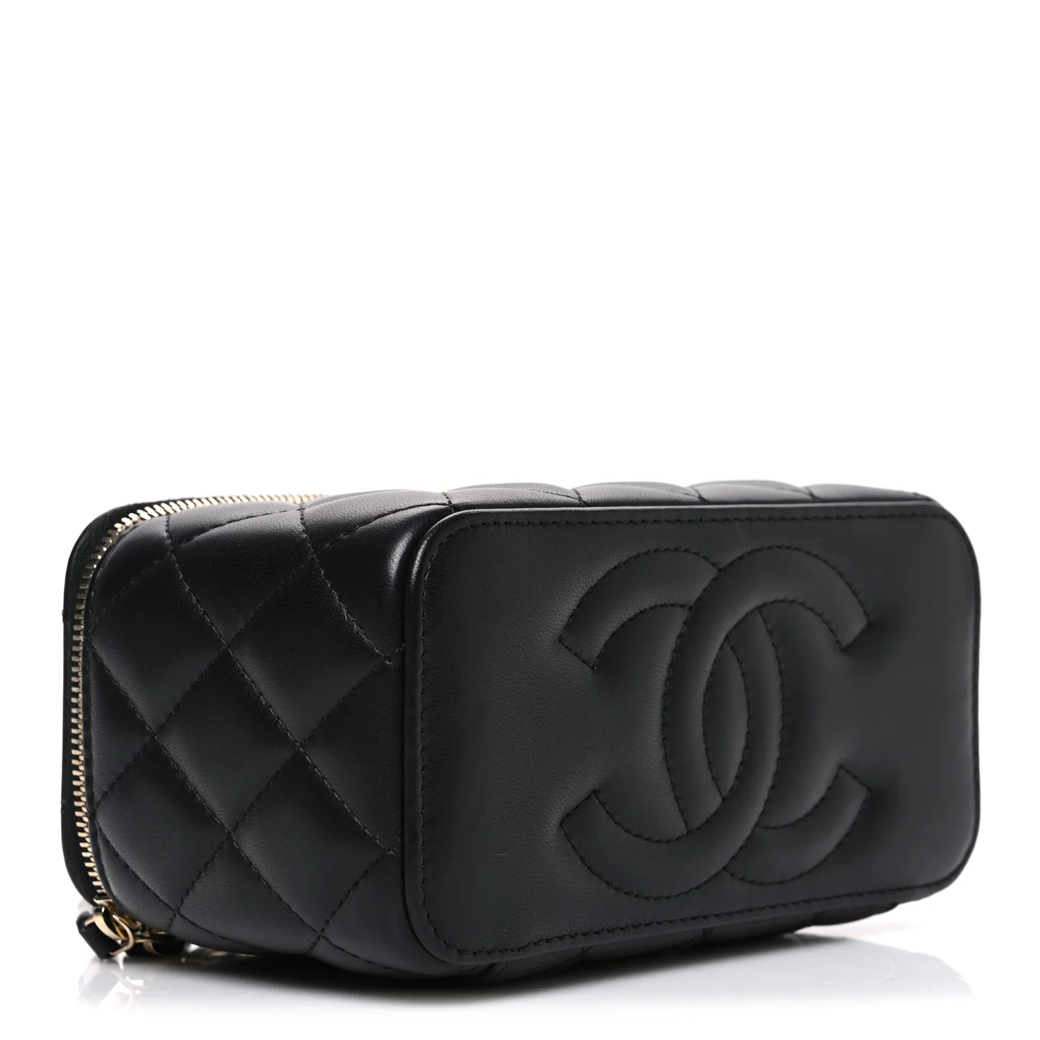 Lambskin Quilted Pearl Crush Small Vanity Case With Chain Black - Image 4