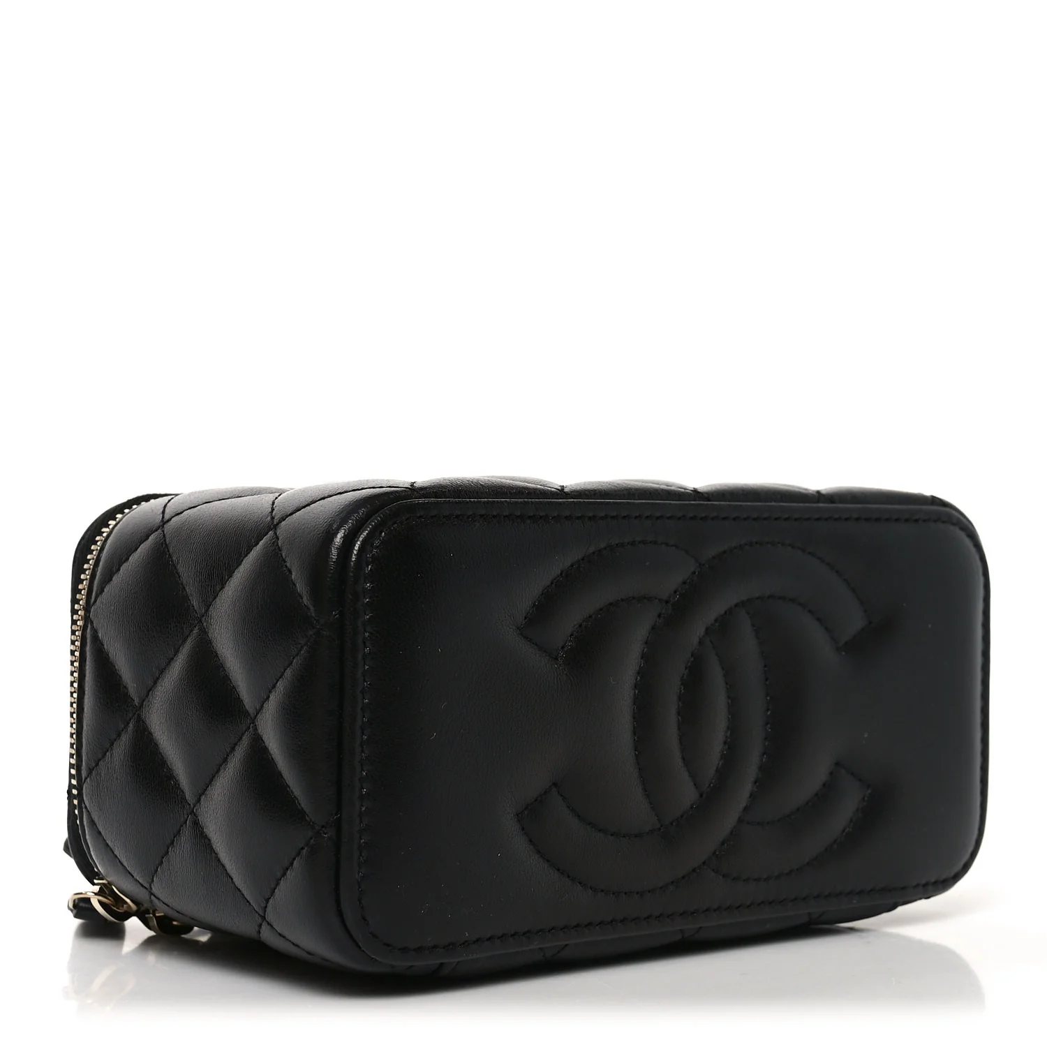 Lambskin Quilted Pearl Crush Small Vanity Case With Chain Black - Image 3